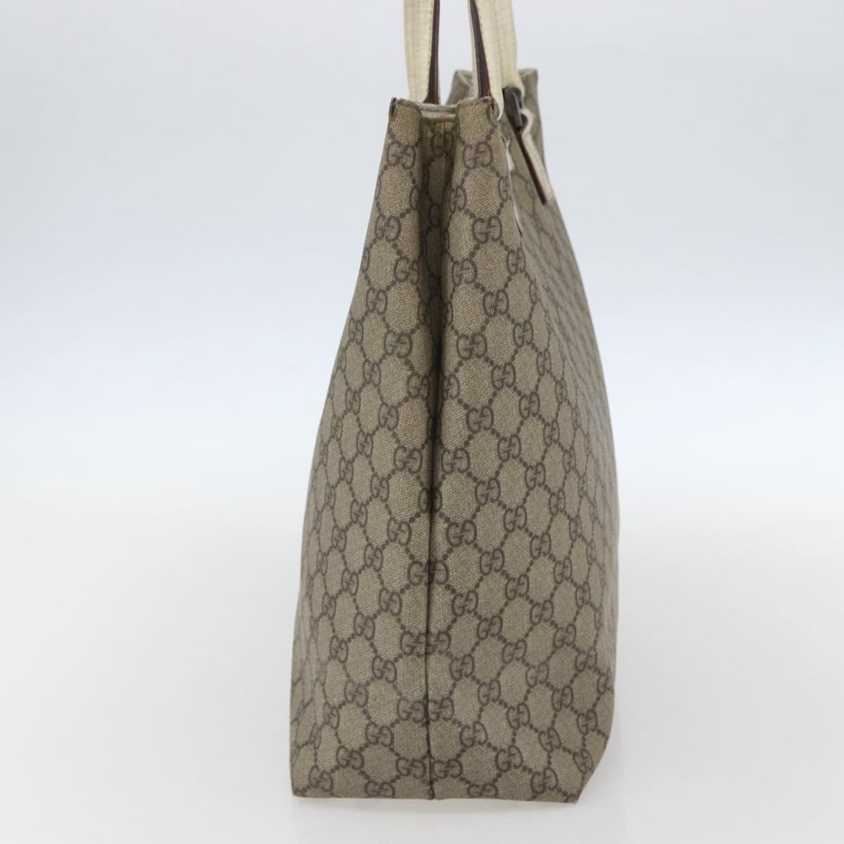 GUCCI GG Supreme Tote Bag PVC Beige Silver 131220 Auth 151948