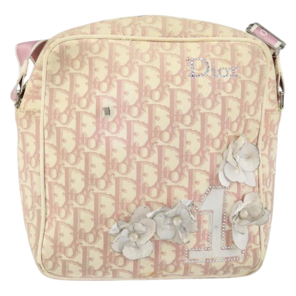 Christian Dior Trotter Canvas Shoulder Bag Pink Silver Auth 151952