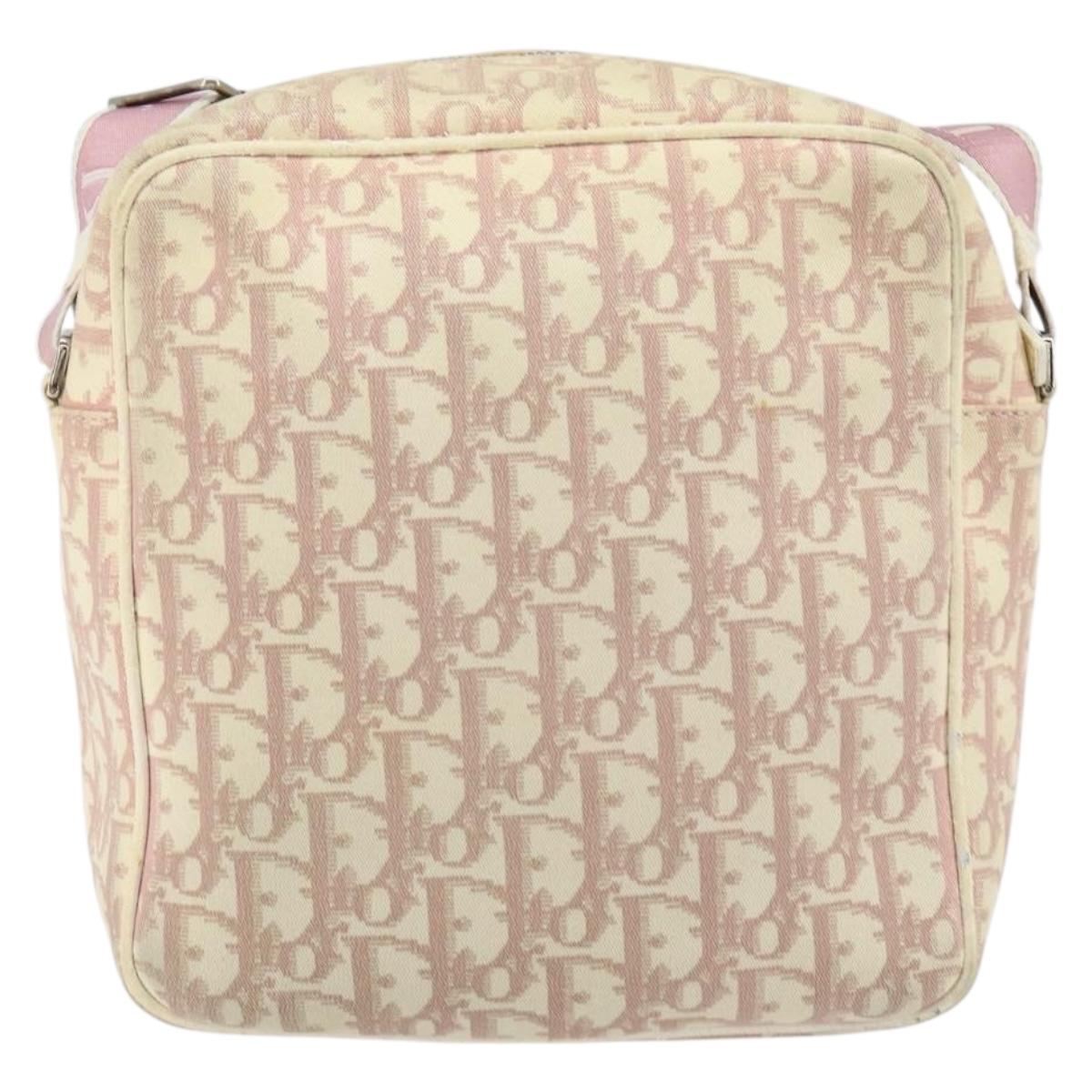 Christian Dior Trotter Canvas Shoulder Bag Pink Silver Auth 151952