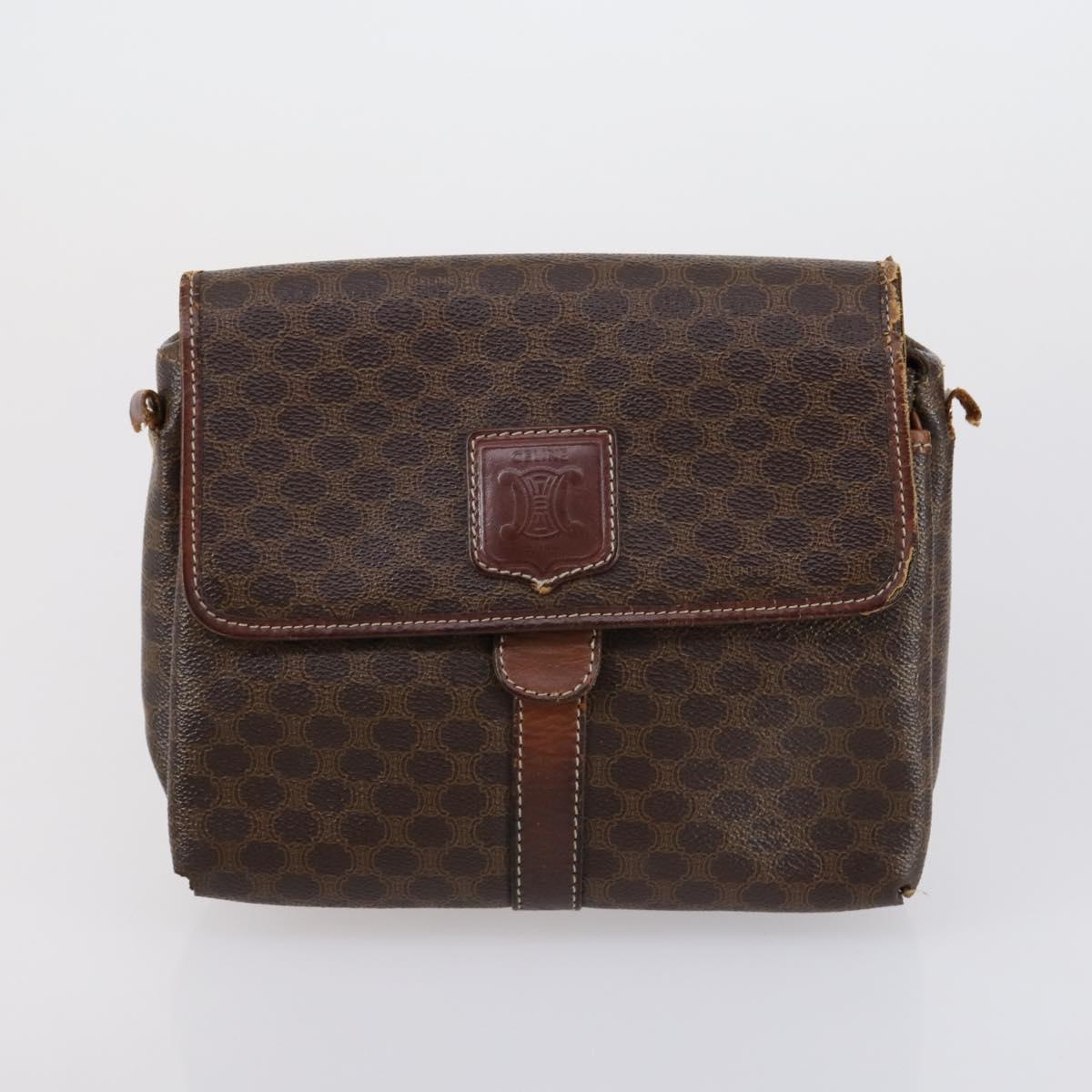 CELINE Macadam Canvas Shoulder Bag PVC Leather 5 Set Brown Auth 151955