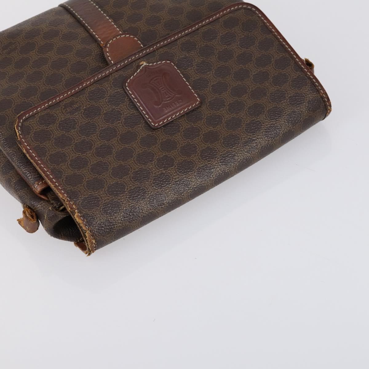 CELINE Macadam Canvas Shoulder Bag PVC Leather 5 Set Brown Auth 151955