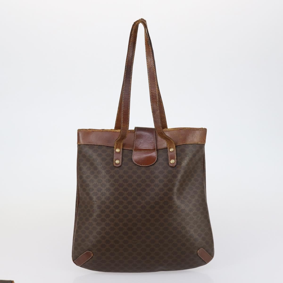 CELINE Macadam Canvas Shoulder Bag PVC Leather 5 Set Brown Auth 151955