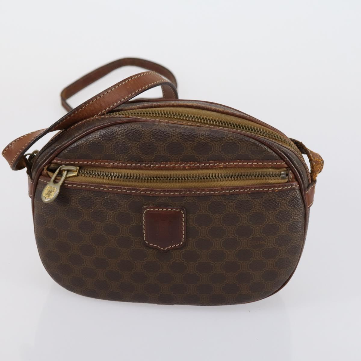 CELINE Macadam Canvas Shoulder Bag PVC Leather 5 Set Brown Auth 151955