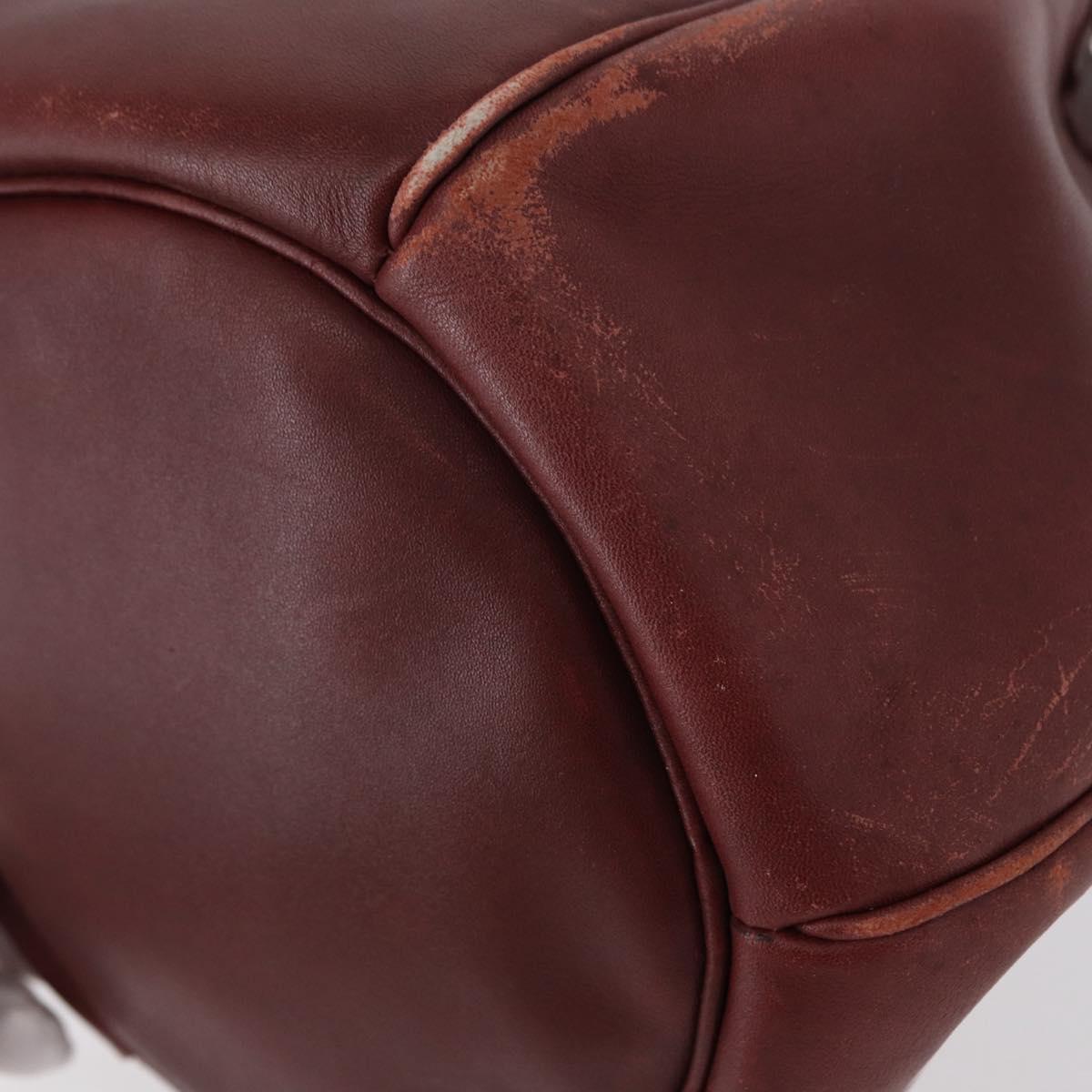 CARTIER Must Line Shoulder Bag Leather Bordeaux Gold Auth 151956
