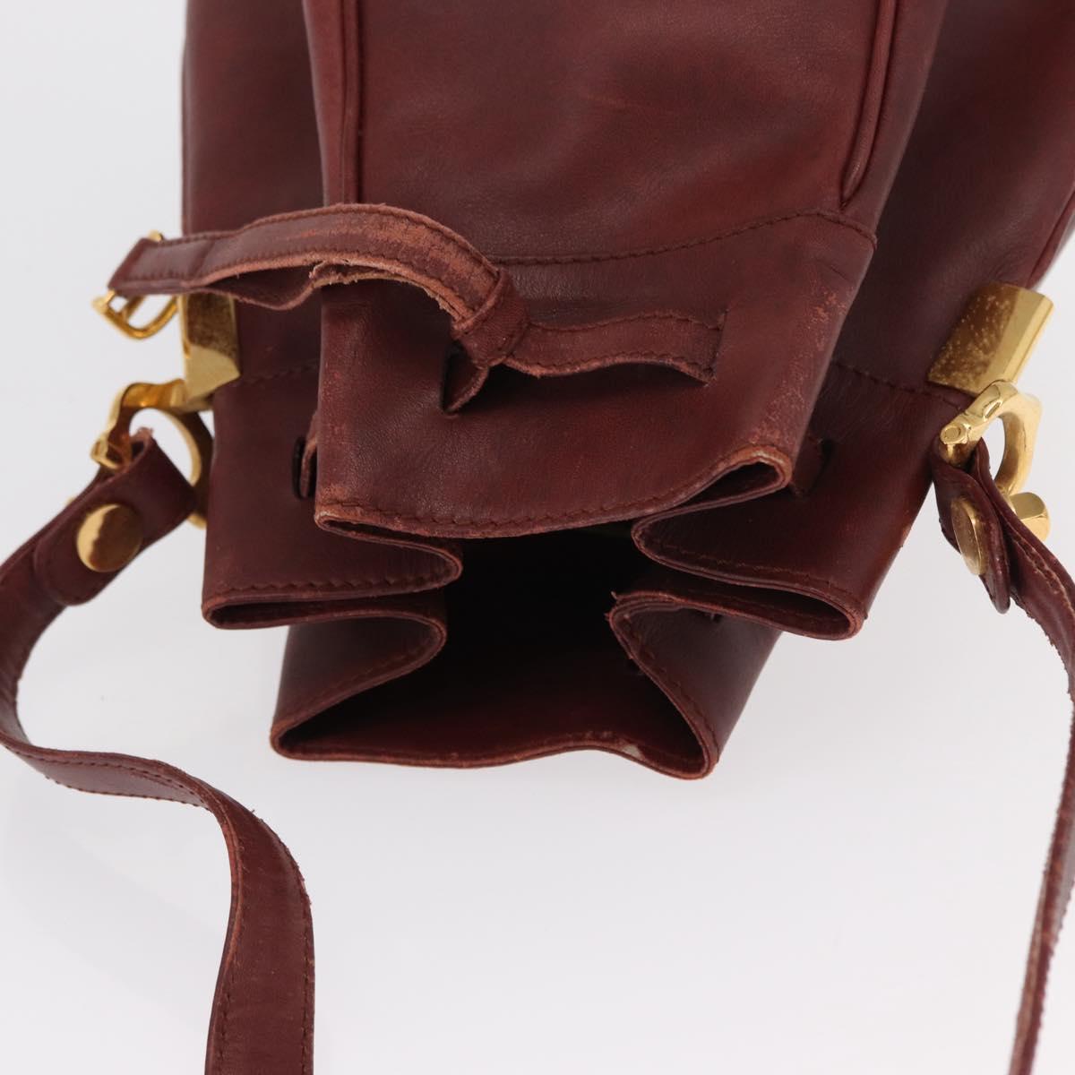 CARTIER Must Line Shoulder Bag Leather Bordeaux Gold Auth 151956