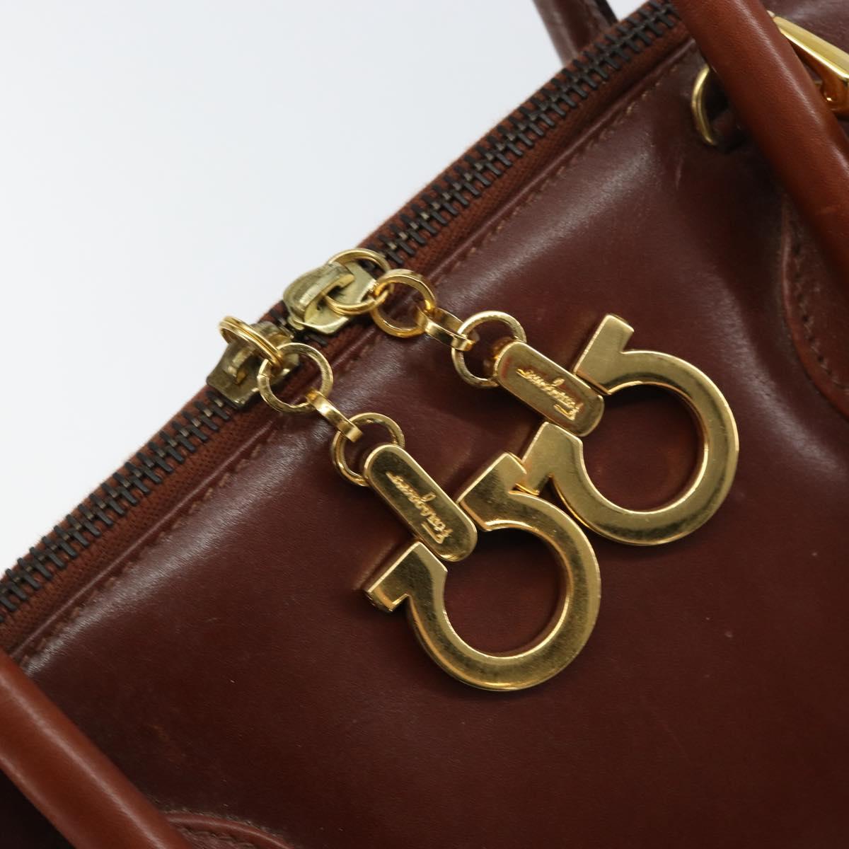 Salvatore Ferragamo Hand Bag Leather 2way Brown Gold Auth 151957