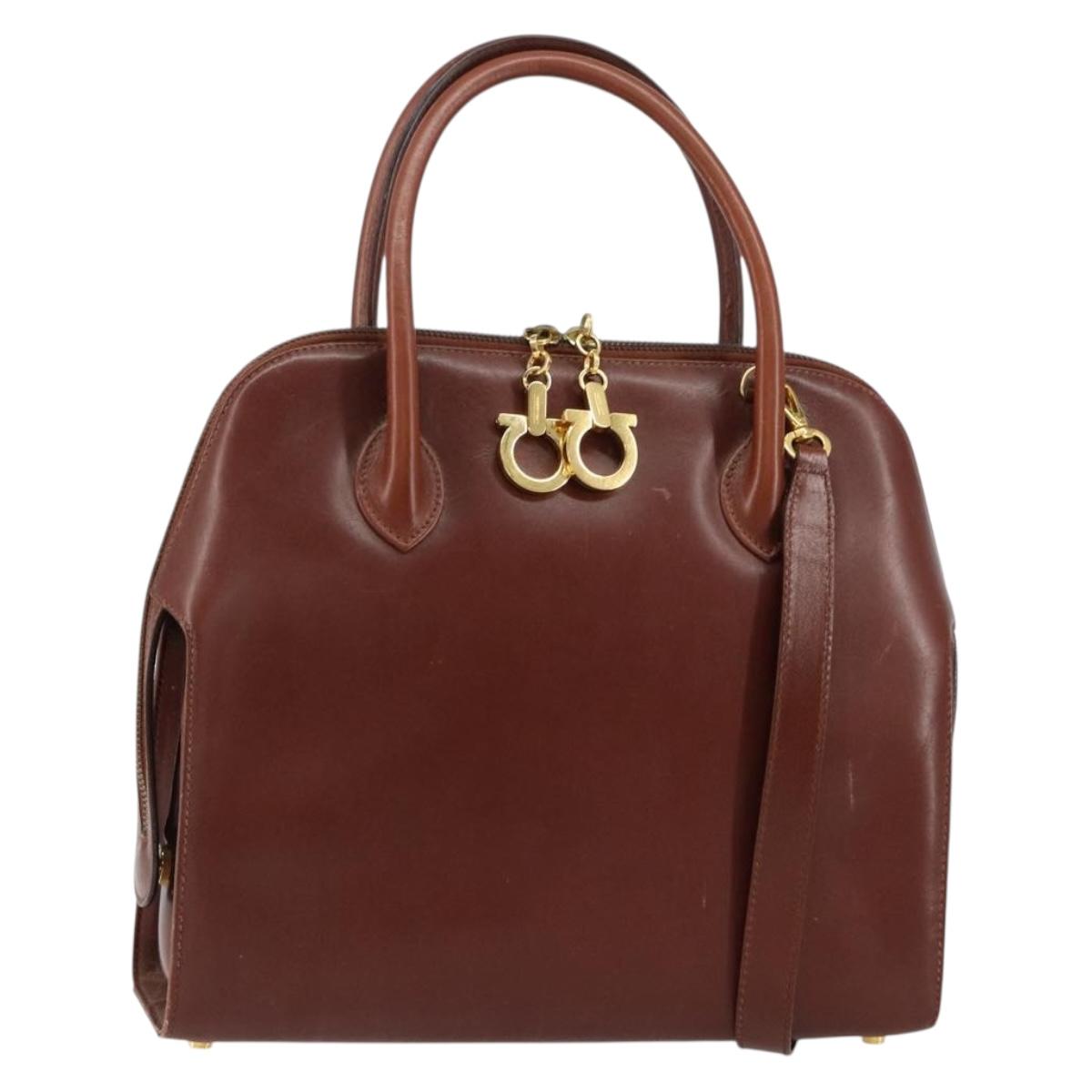 Salvatore Ferragamo Hand Bag Leather 2way Brown Gold Auth 151957