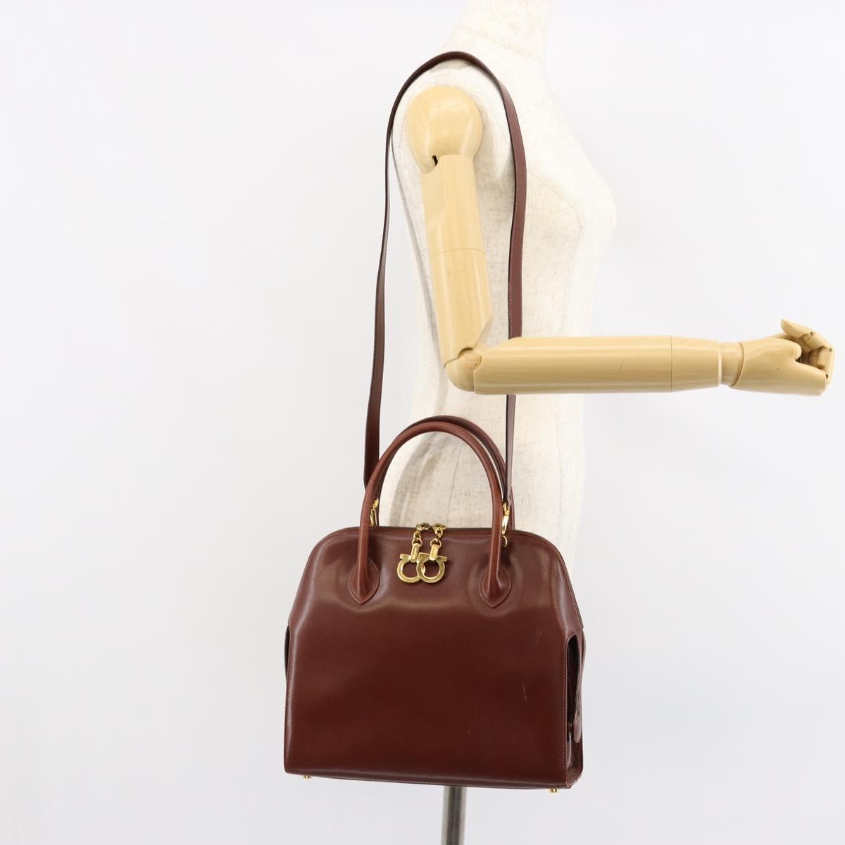 Salvatore Ferragamo Hand Bag Leather 2way Brown Gold Auth 151957