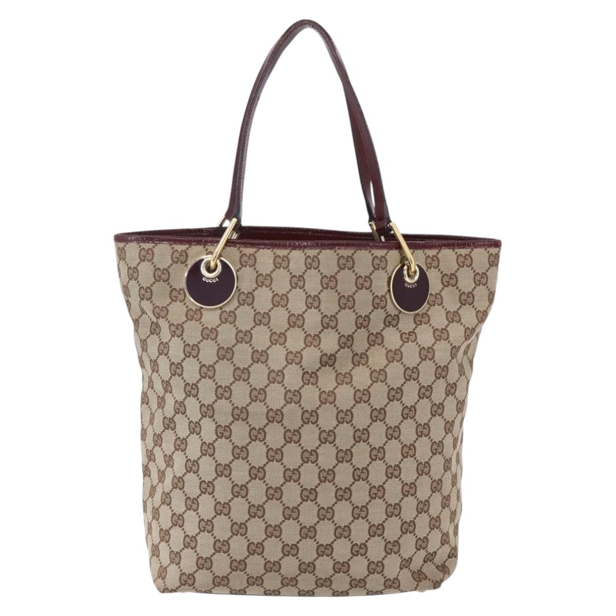 GUCCI GG Canvas Tote Bag Beige Gold 120336 Auth 151959