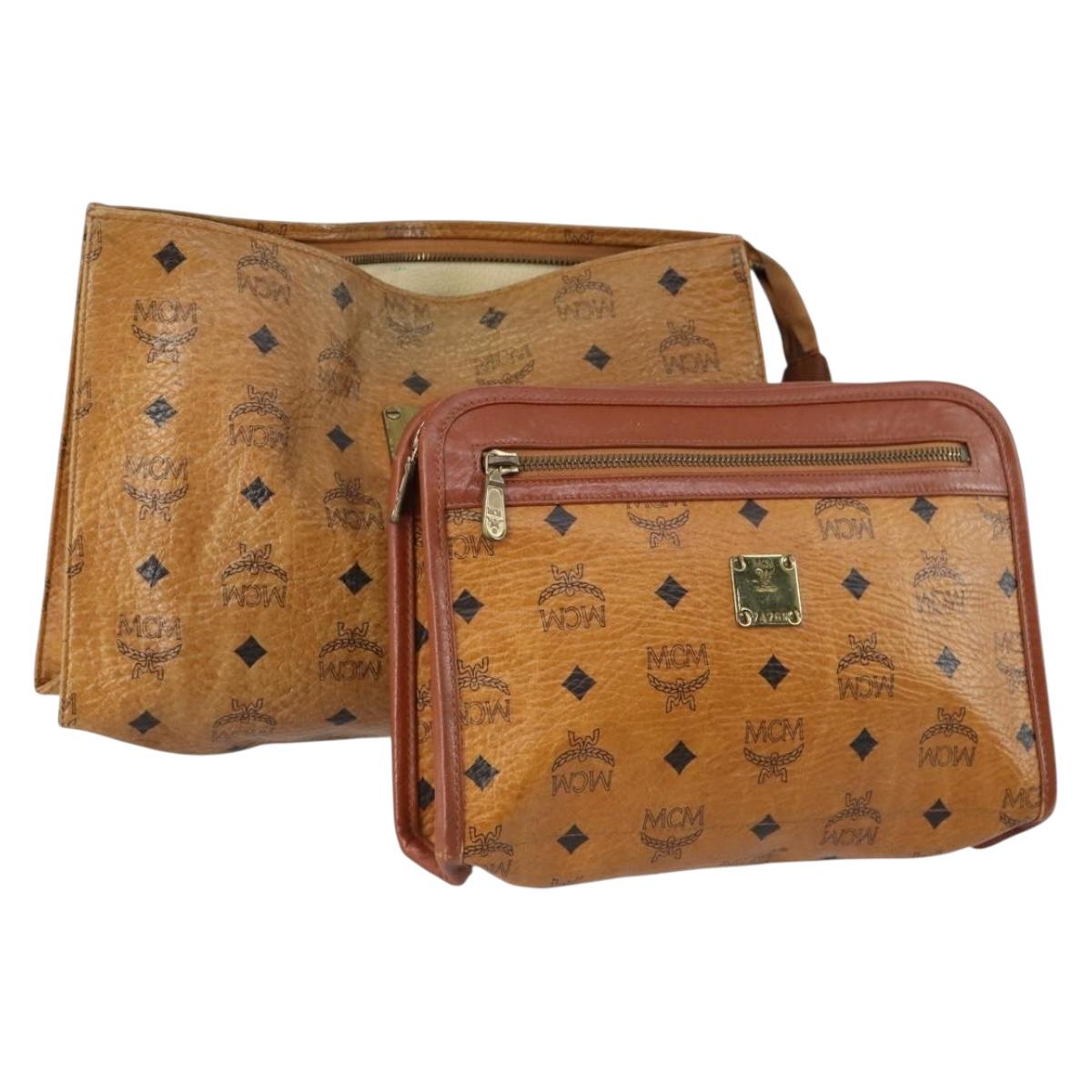 MCM Logogram Vicetos Clutch Bag PVC Leather 2 Set Brown Auth 151960
