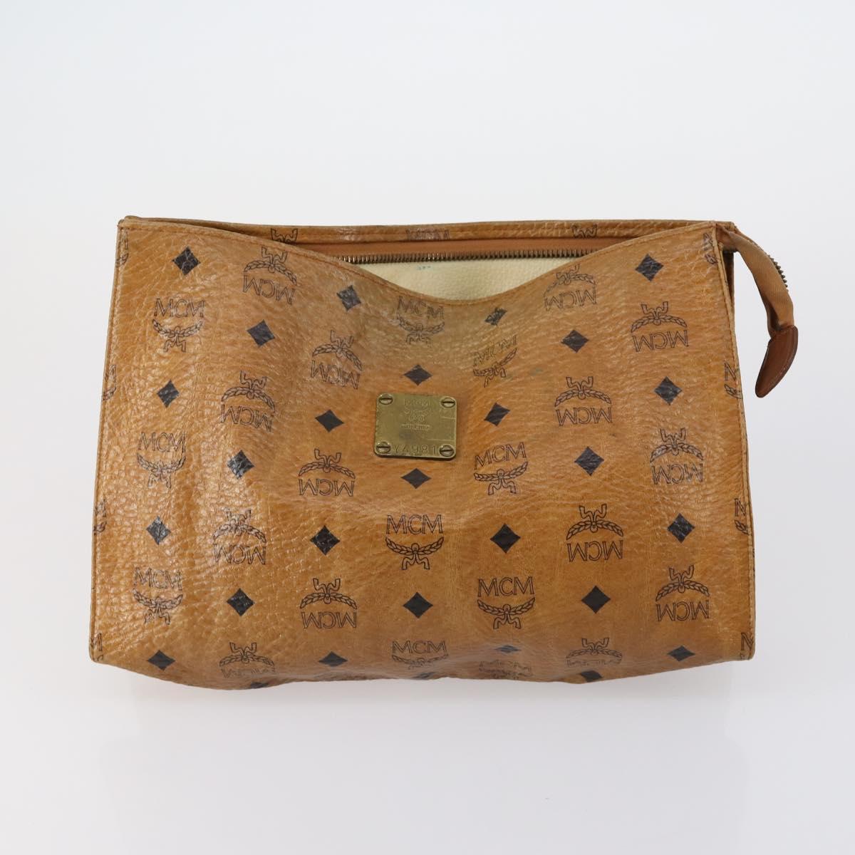 MCM Logogram Vicetos Clutch Bag PVC Leather 2 Set Brown Auth 151960