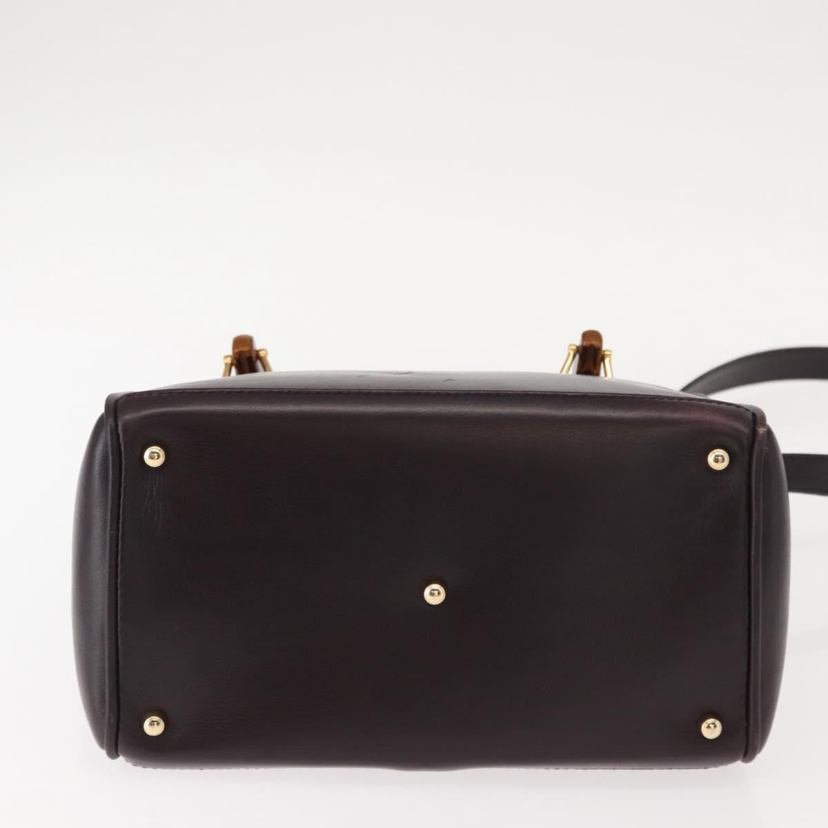GUCCI Bamboo Hand Bag Leather 2way Brown Gold Auth 151967
