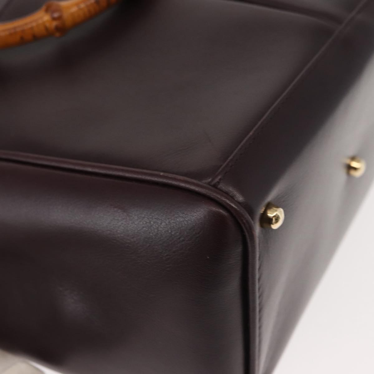 GUCCI Bamboo Hand Bag Leather 2way Brown Gold Auth 151967
