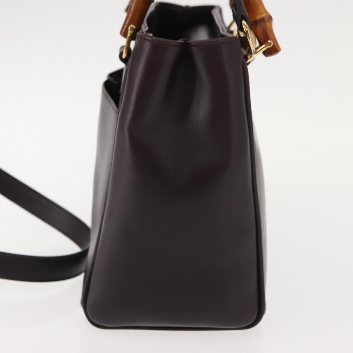 GUCCI Bamboo Hand Bag Leather 2way Brown Gold Auth 151967