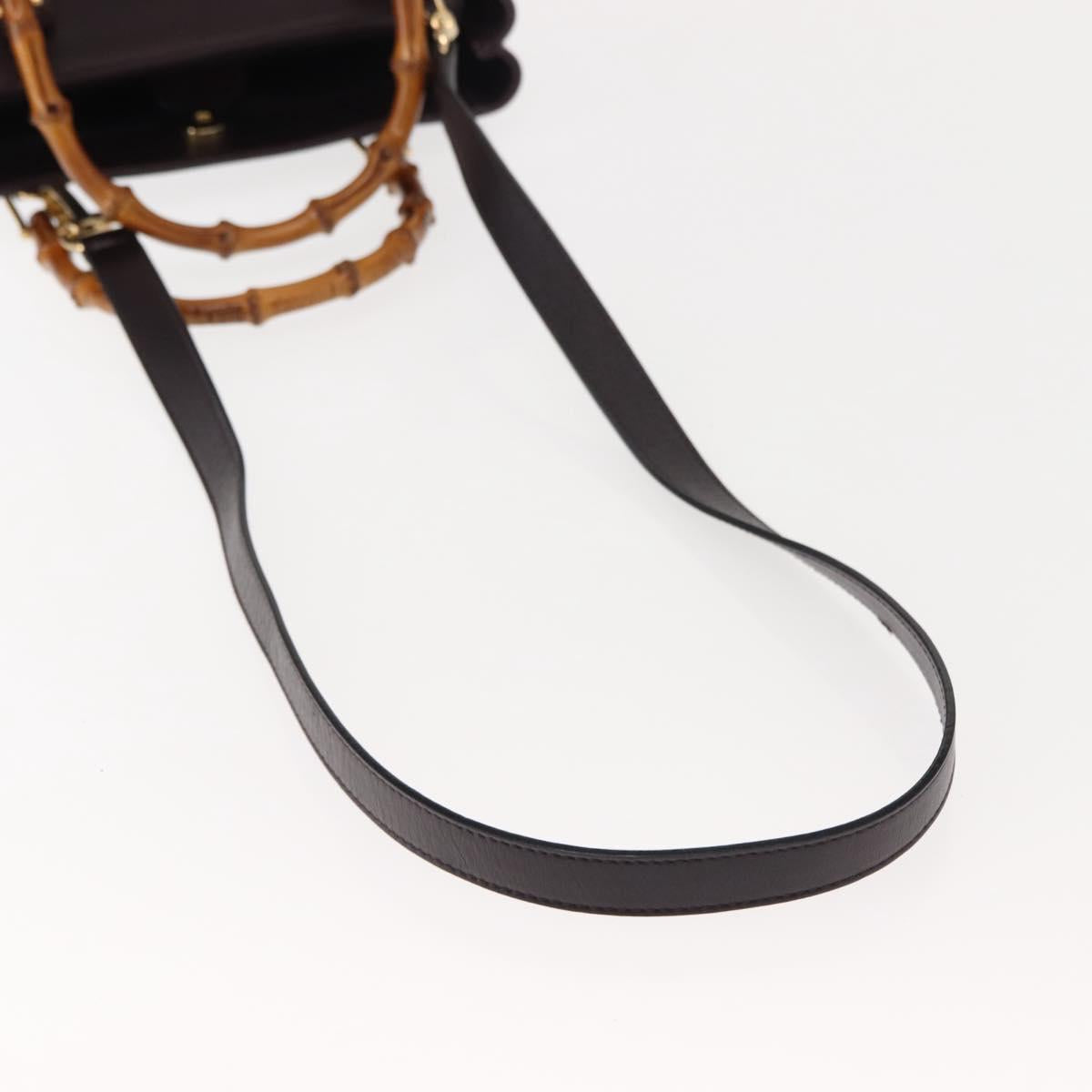 GUCCI Bamboo Hand Bag Leather 2way Brown Gold Auth 151967