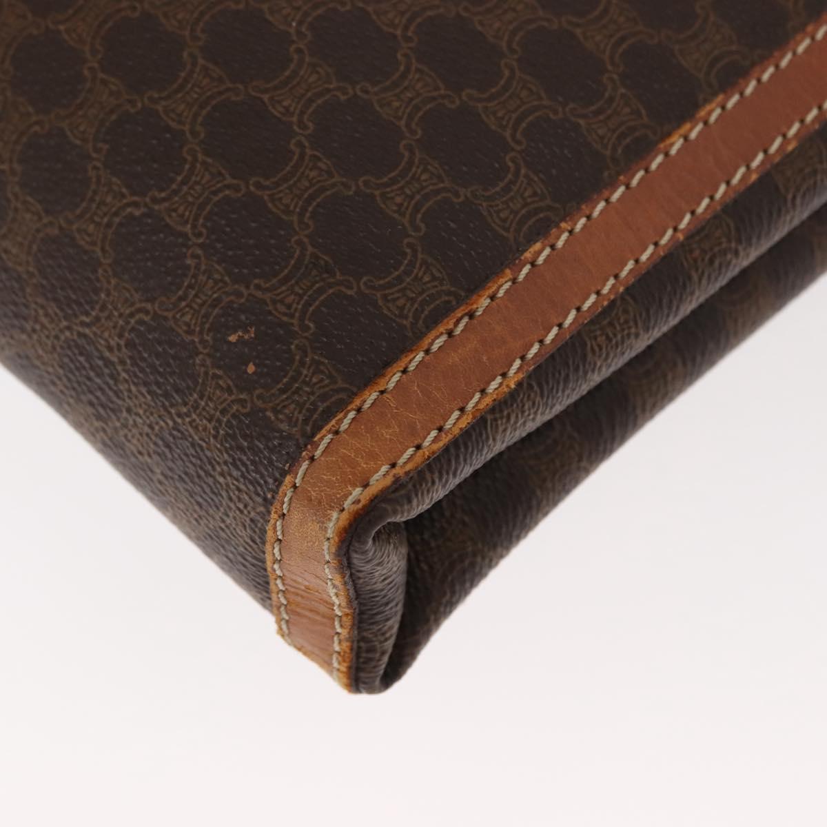 CELINE Macadam Canvas Clutch Bag PVC Leather Brown Gold Auth 151971
