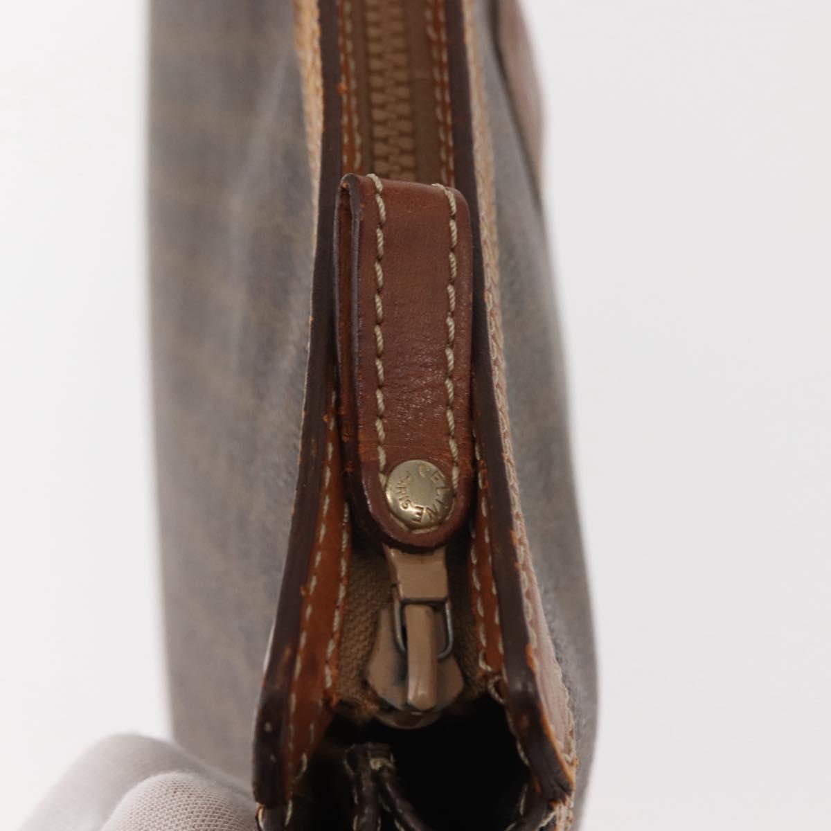CELINE Macadam Canvas Clutch Bag PVC Leather Brown Gold Auth 151971