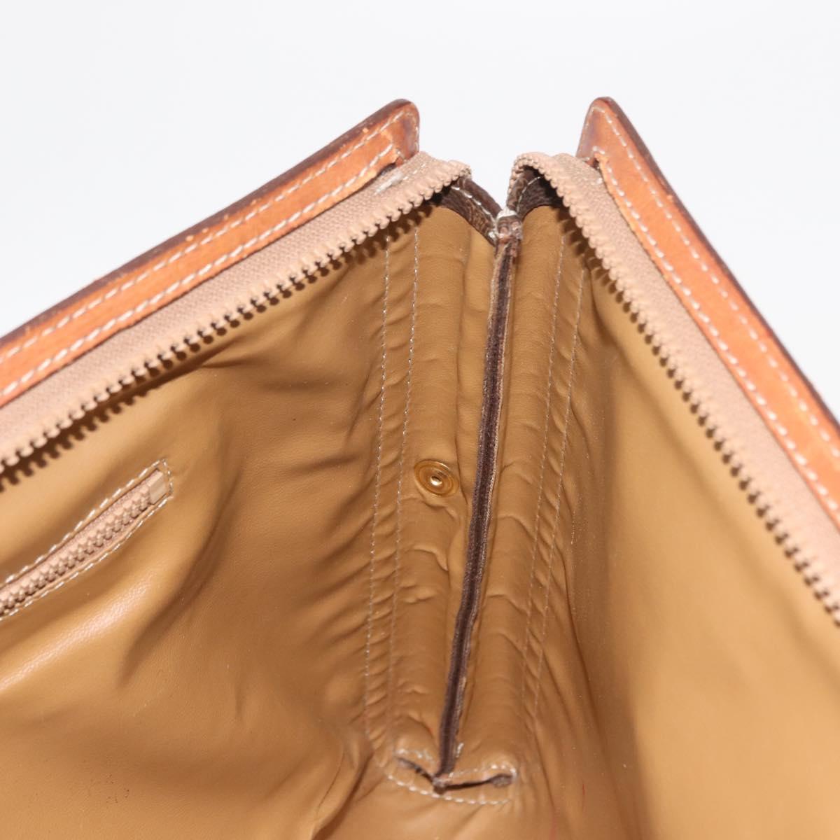 CELINE Macadam Canvas Clutch Bag PVC Leather Brown Gold Auth 151971