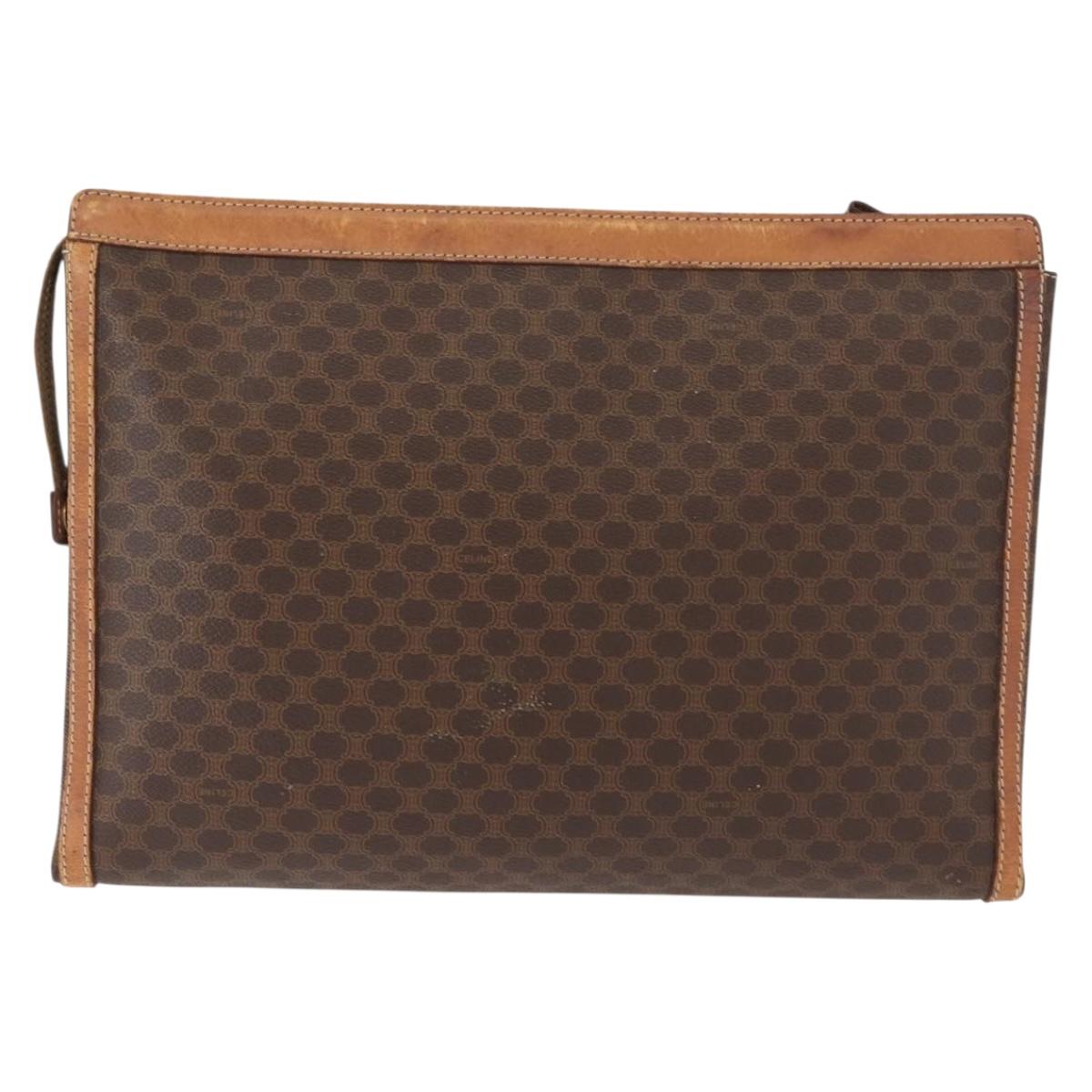 CELINE Macadam Canvas Clutch Bag PVC Leather Brown Gold Auth 151971