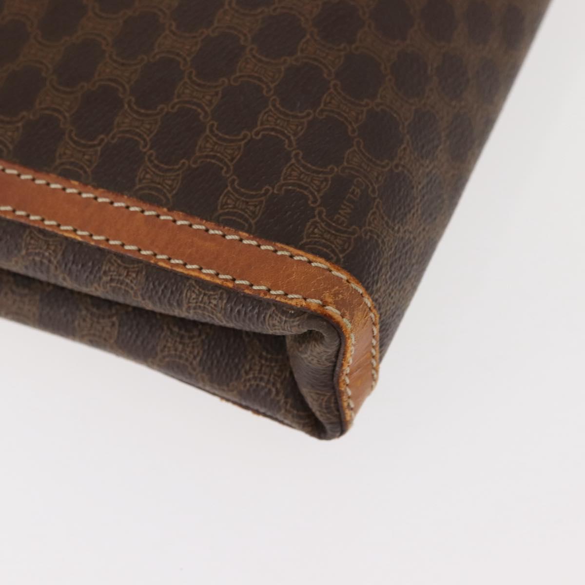 CELINE Macadam Canvas Clutch Bag PVC Leather Brown Gold Auth 151971