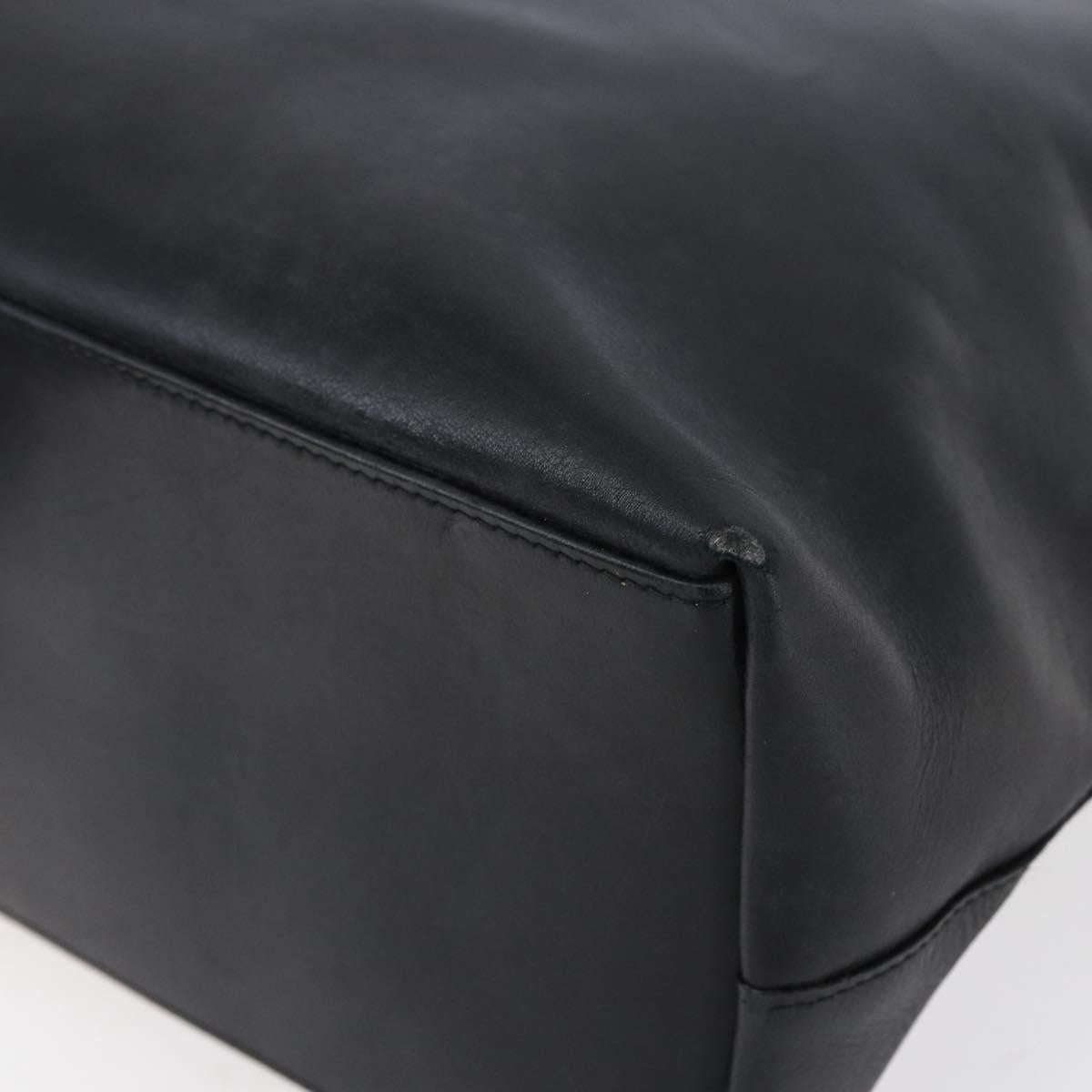 GUCCI Bamboo Shoulder Bag Leather Black Gold Auth 151973