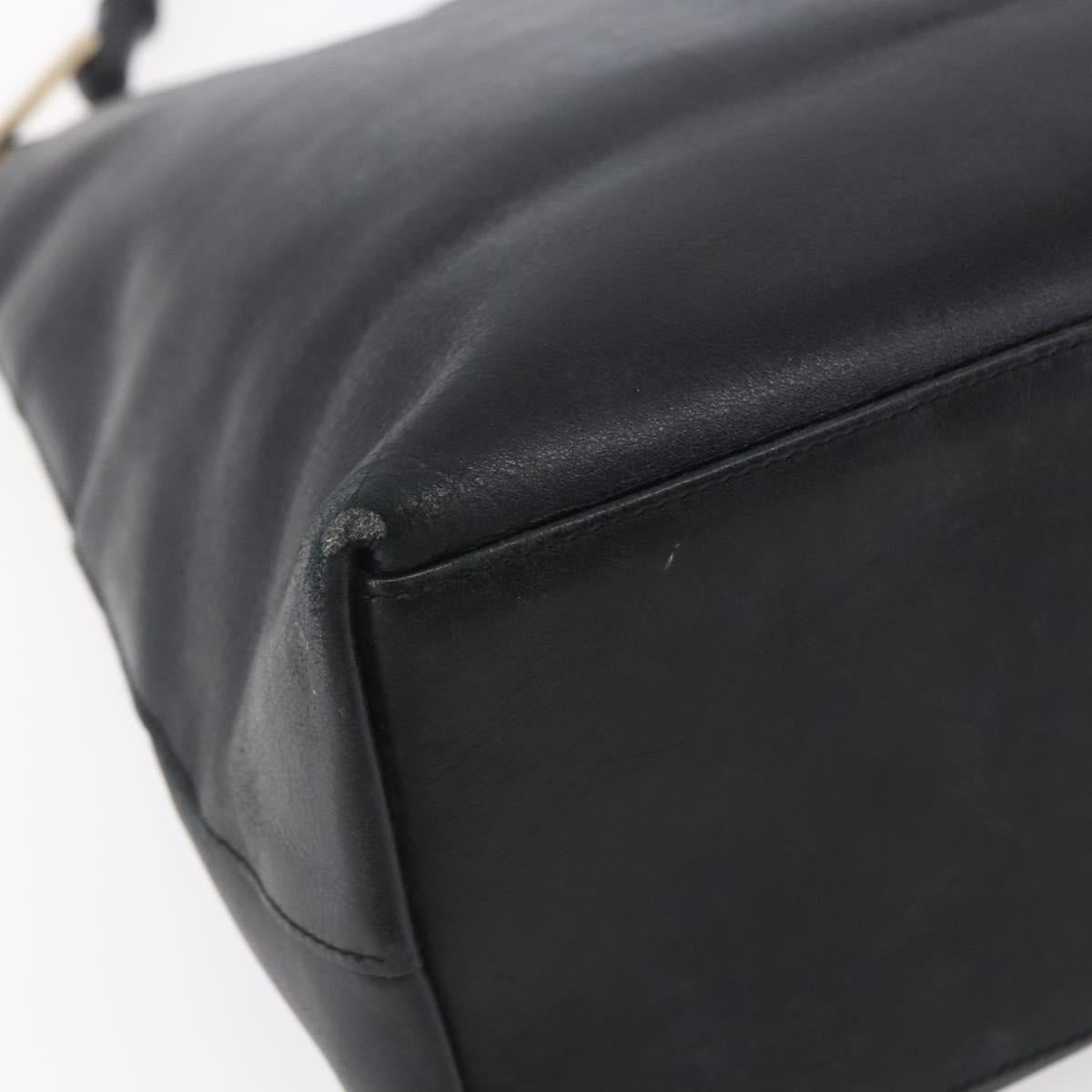 GUCCI Bamboo Shoulder Bag Leather Black Gold Auth 151973