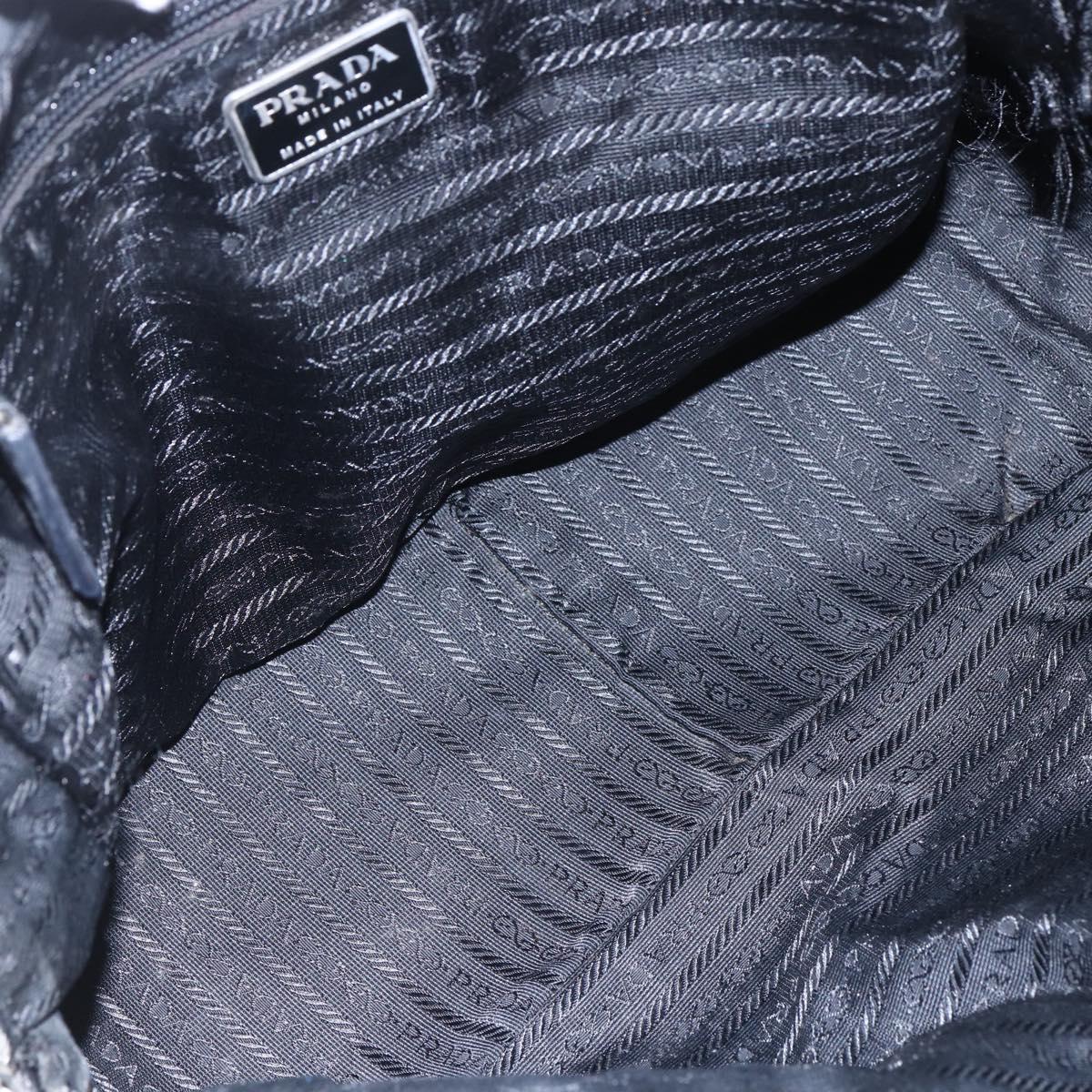 PRADA Hand Bag Nylon Black Silver Auth 151974