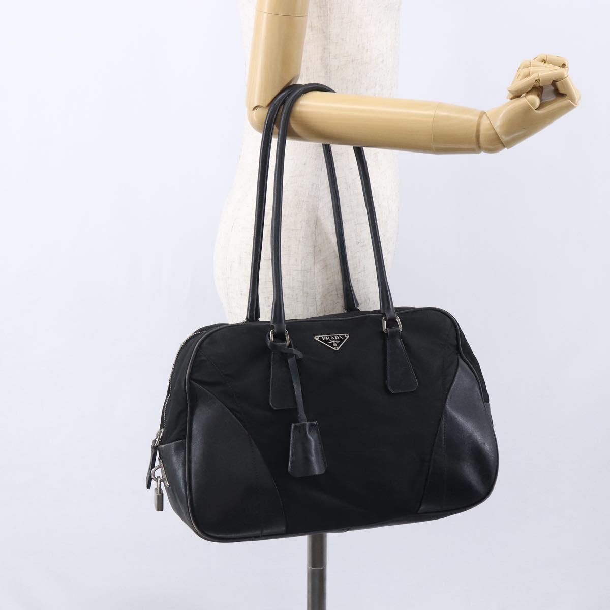 PRADA Hand Bag Nylon Black Silver Auth 151974
