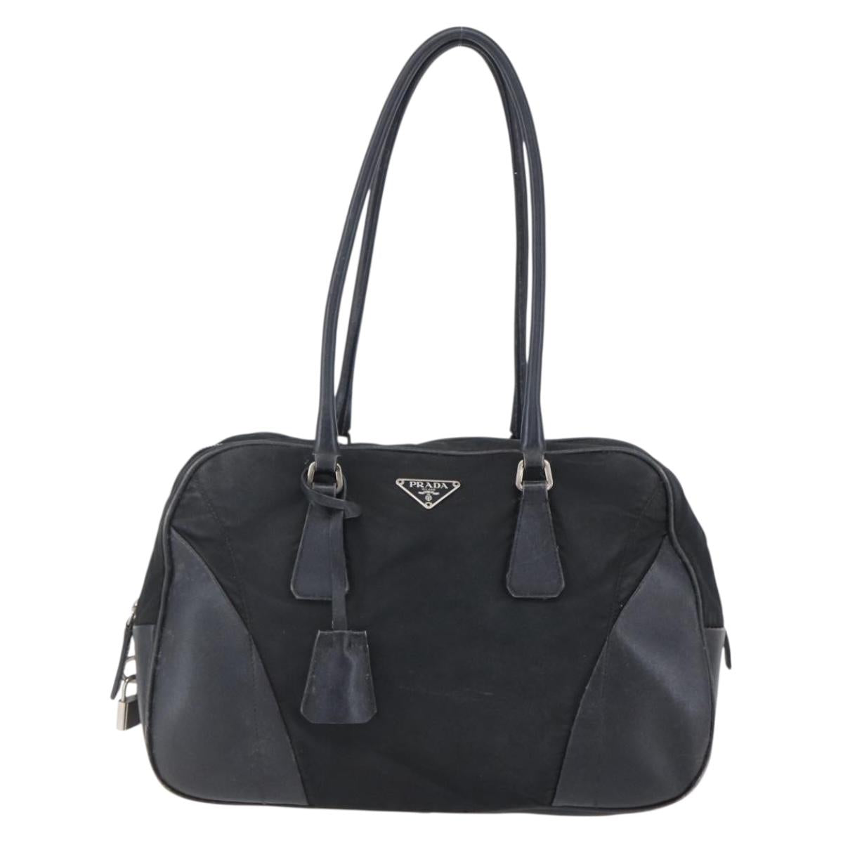 PRADA Hand Bag Nylon Black Silver Auth 151974