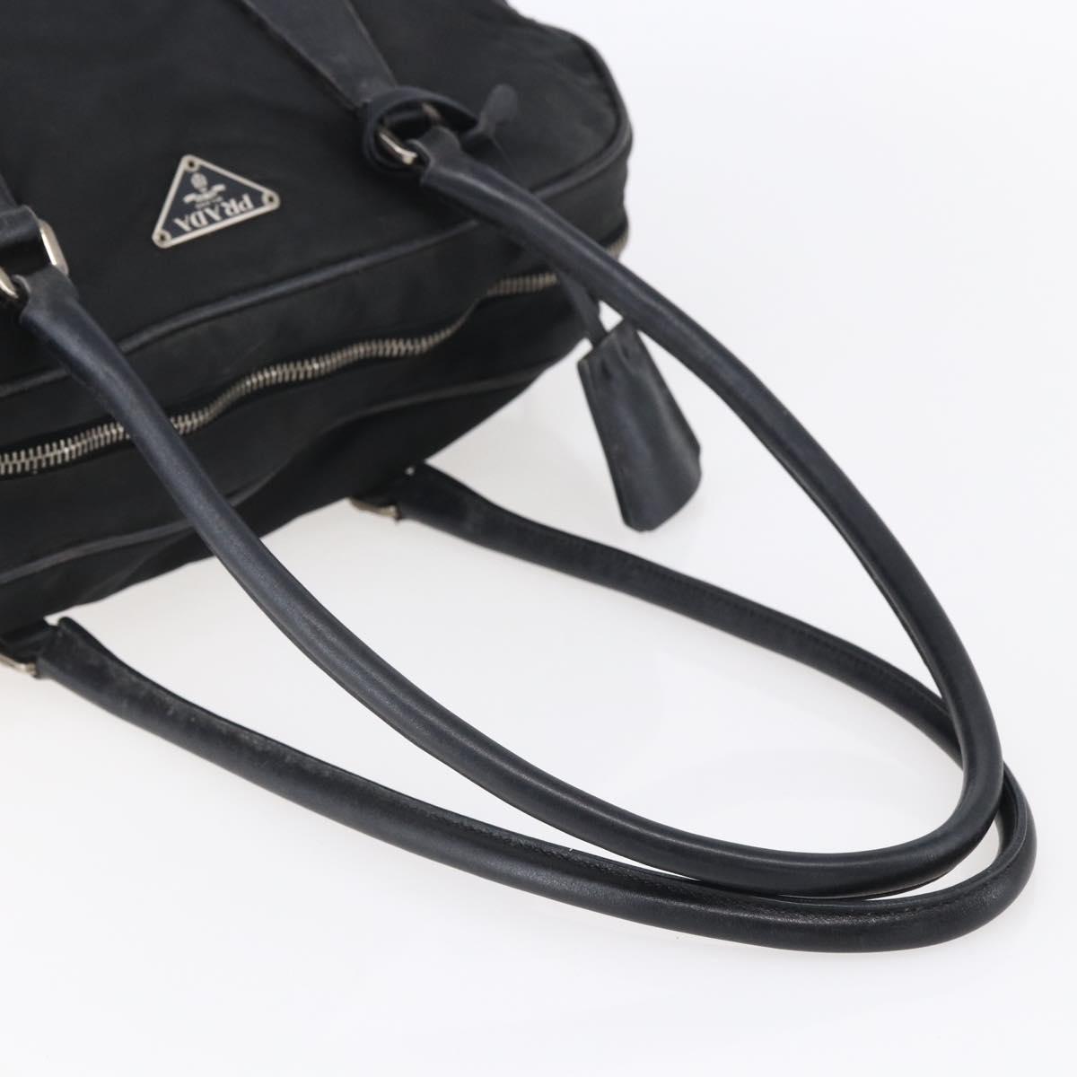 PRADA Hand Bag Nylon Black Silver Auth 151974