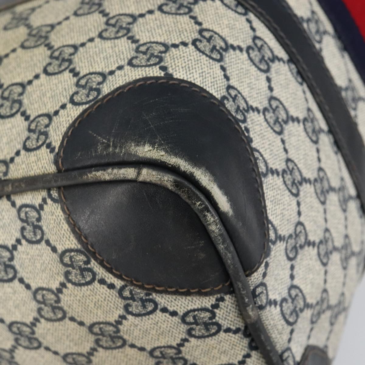 GUCCI GG Supreme Sherry Line Boston Bag PVC Navy Gold Red Auth 151975