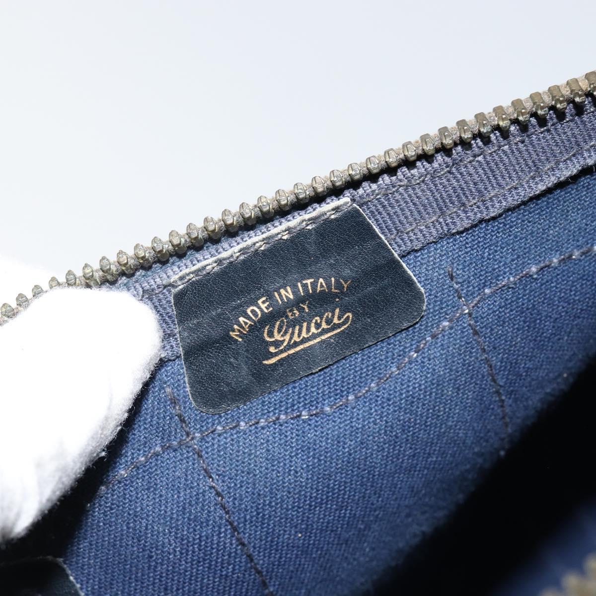 GUCCI GG Supreme Sherry Line Boston Bag PVC Navy Gold Red Auth 151975