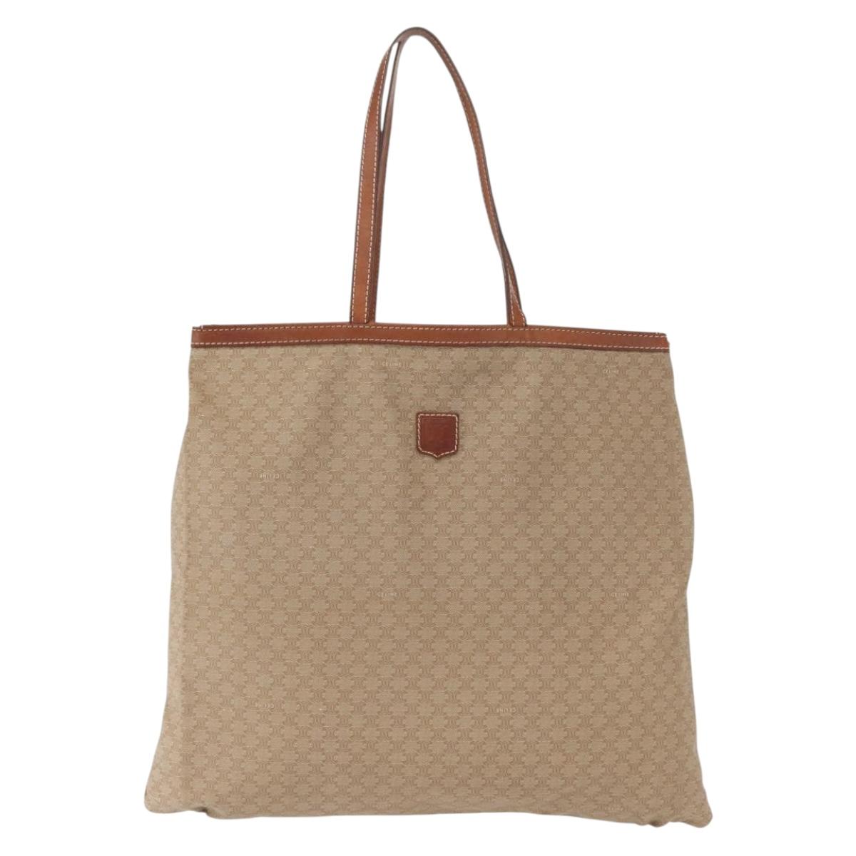 CELINE Macadam Canvas Tote Bag PVC Beige Auth 151976
