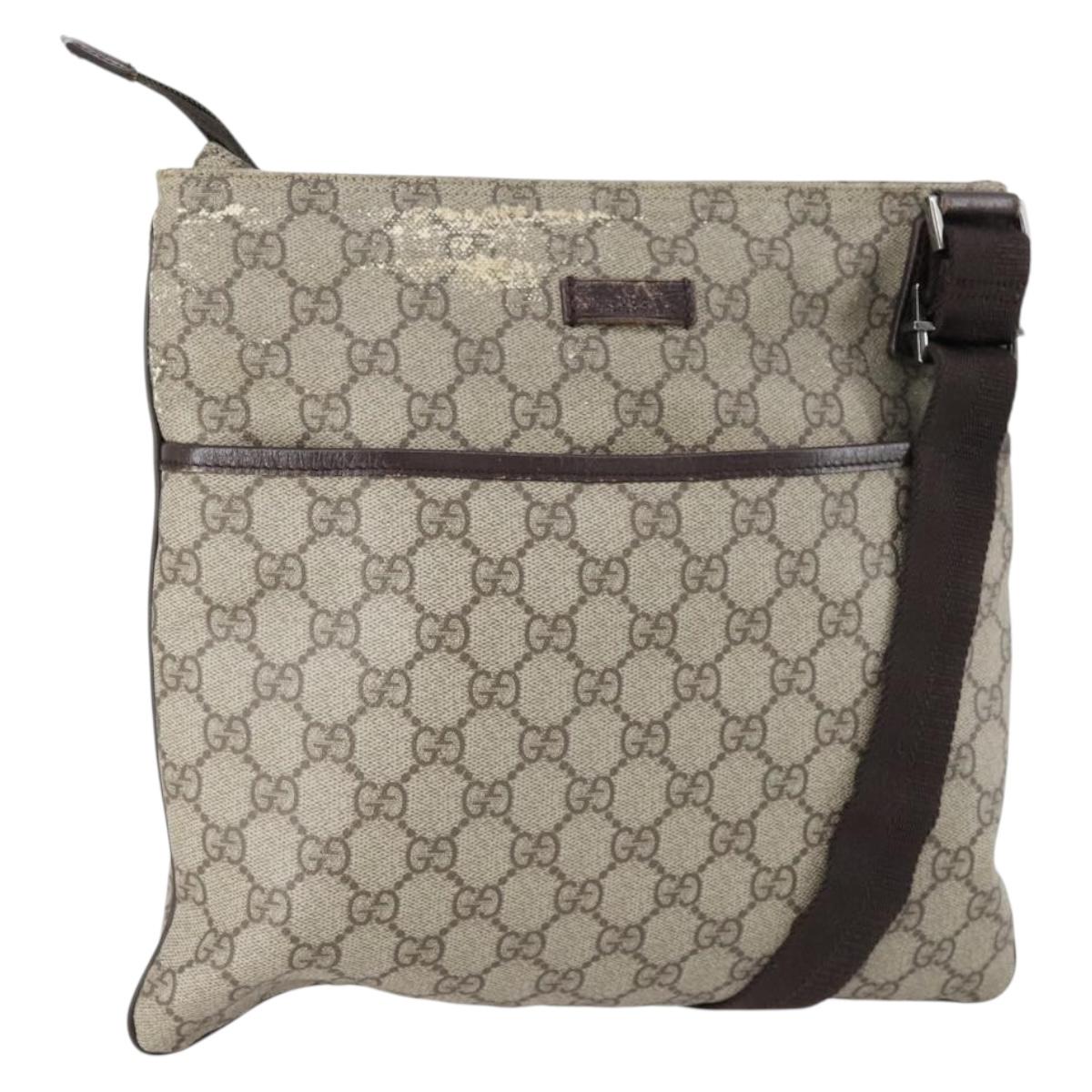 GUCCI GG Supreme Shoulder Bag PVC Beige Silver 141626 Auth 151979