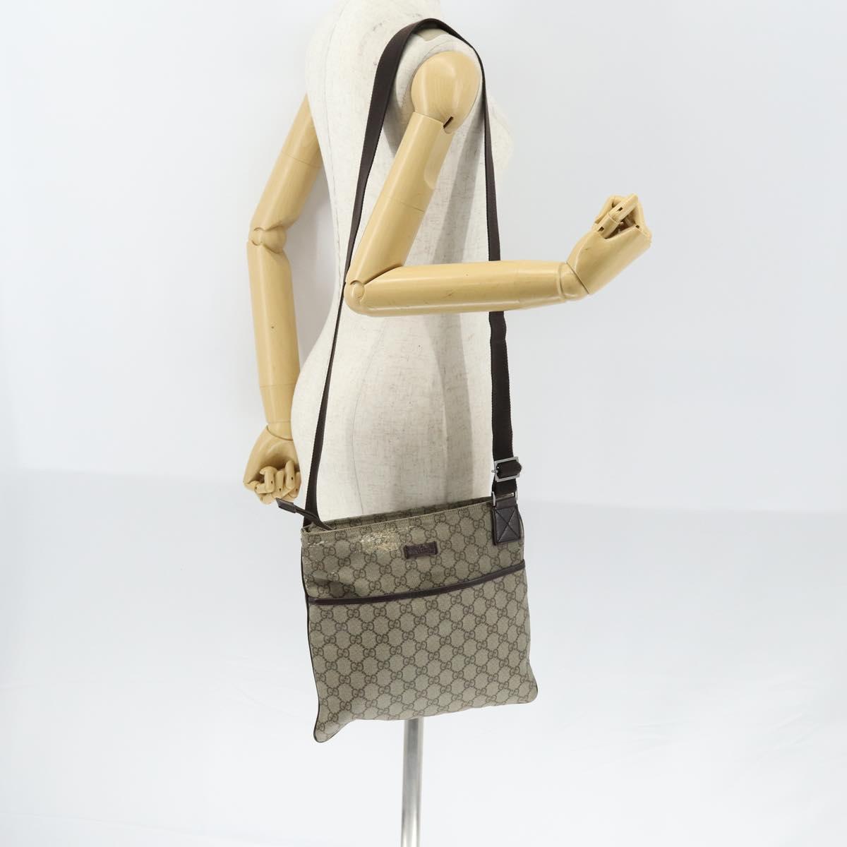 GUCCI GG Supreme Shoulder Bag PVC Beige Silver 141626 Auth 151979