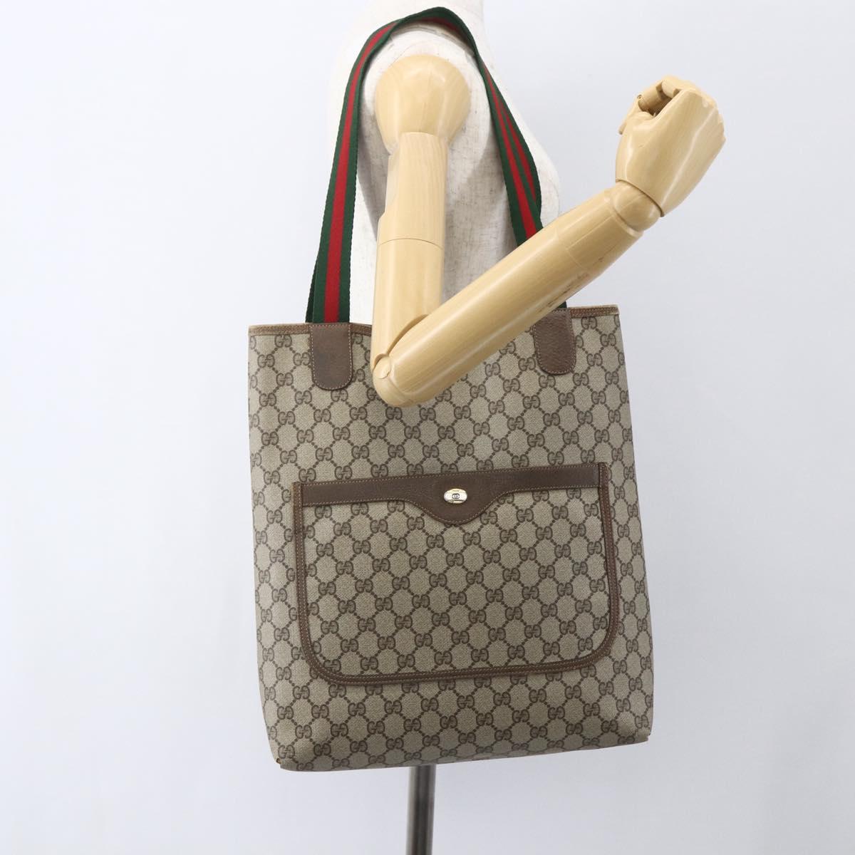 GUCCI GG Supreme Web Sherry Line Tote Bag PVC Beige Red 39 02 003 Auth 151981