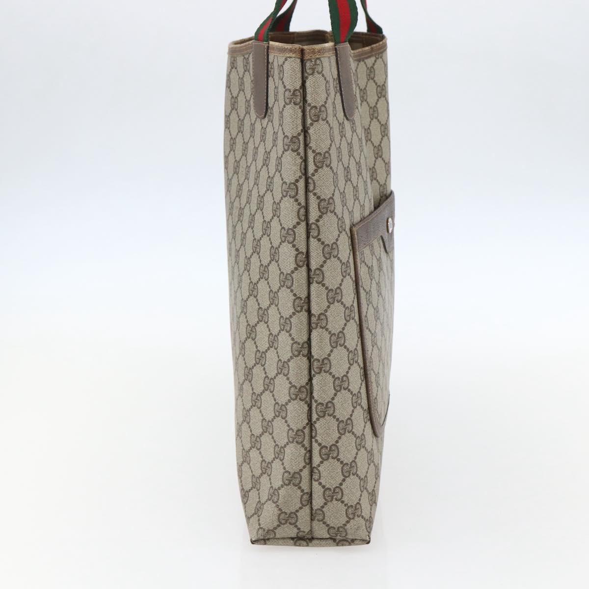 GUCCI GG Supreme Web Sherry Line Tote Bag PVC Beige Red 39 02 003 Auth 151981