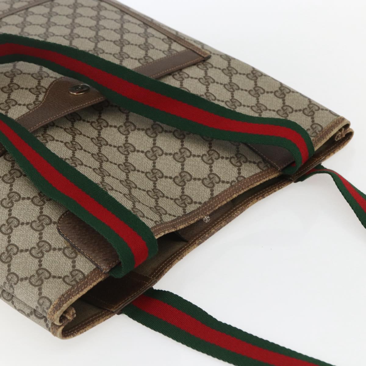 GUCCI GG Supreme Web Sherry Line Tote Bag PVC Beige Red 39 02 003 Auth 151981