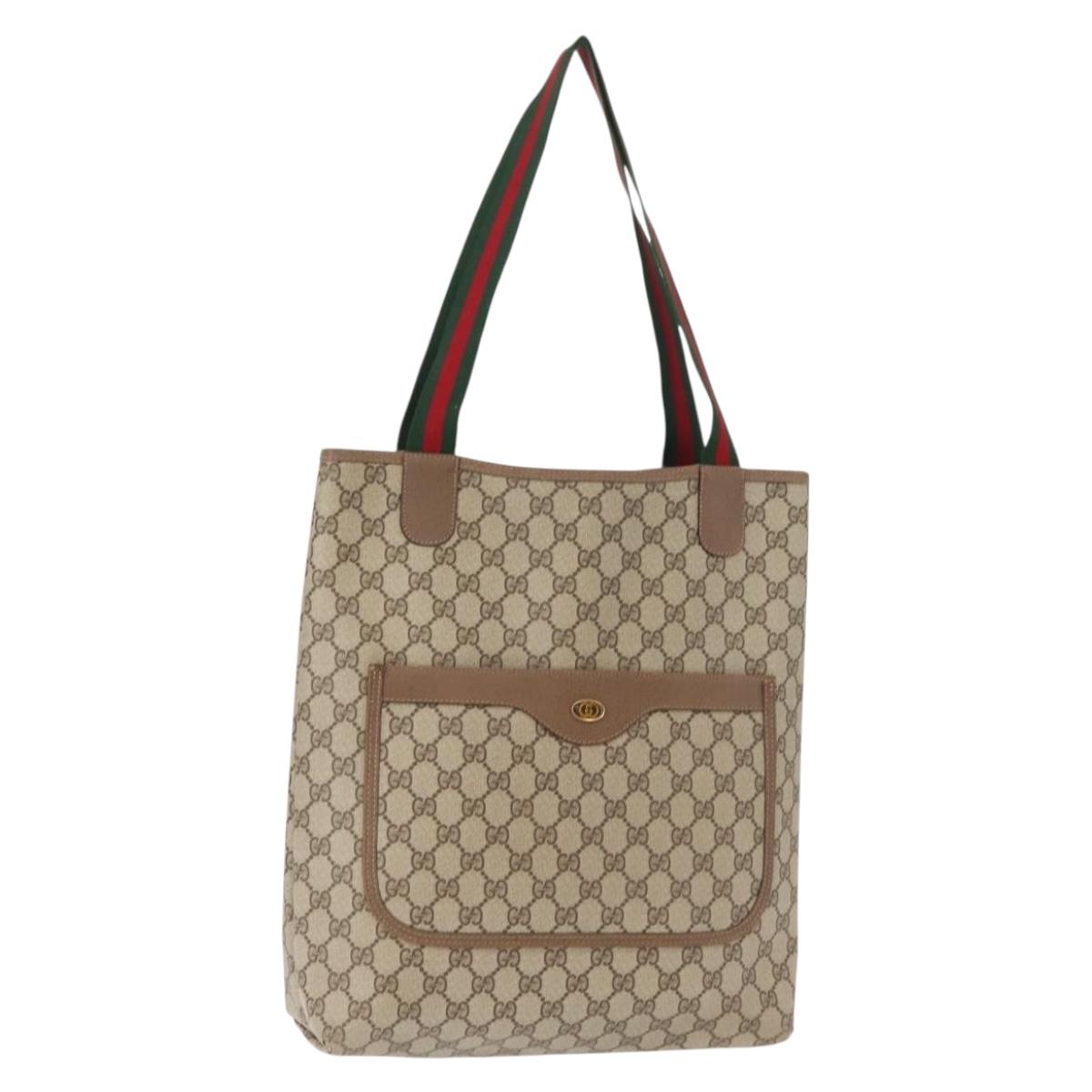 GUCCI GG Supreme Web Sherry Line Tote Bag PVC Beige 39 02 003 Auth 151982