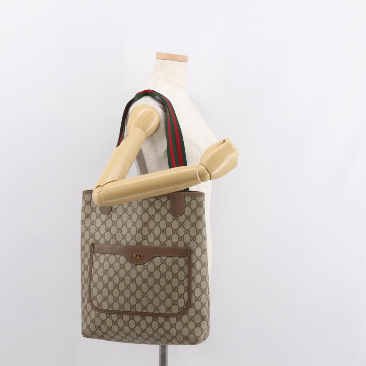 GUCCI GG Supreme Web Sherry Line Tote Bag PVC Beige 39 02 003 Auth 151982