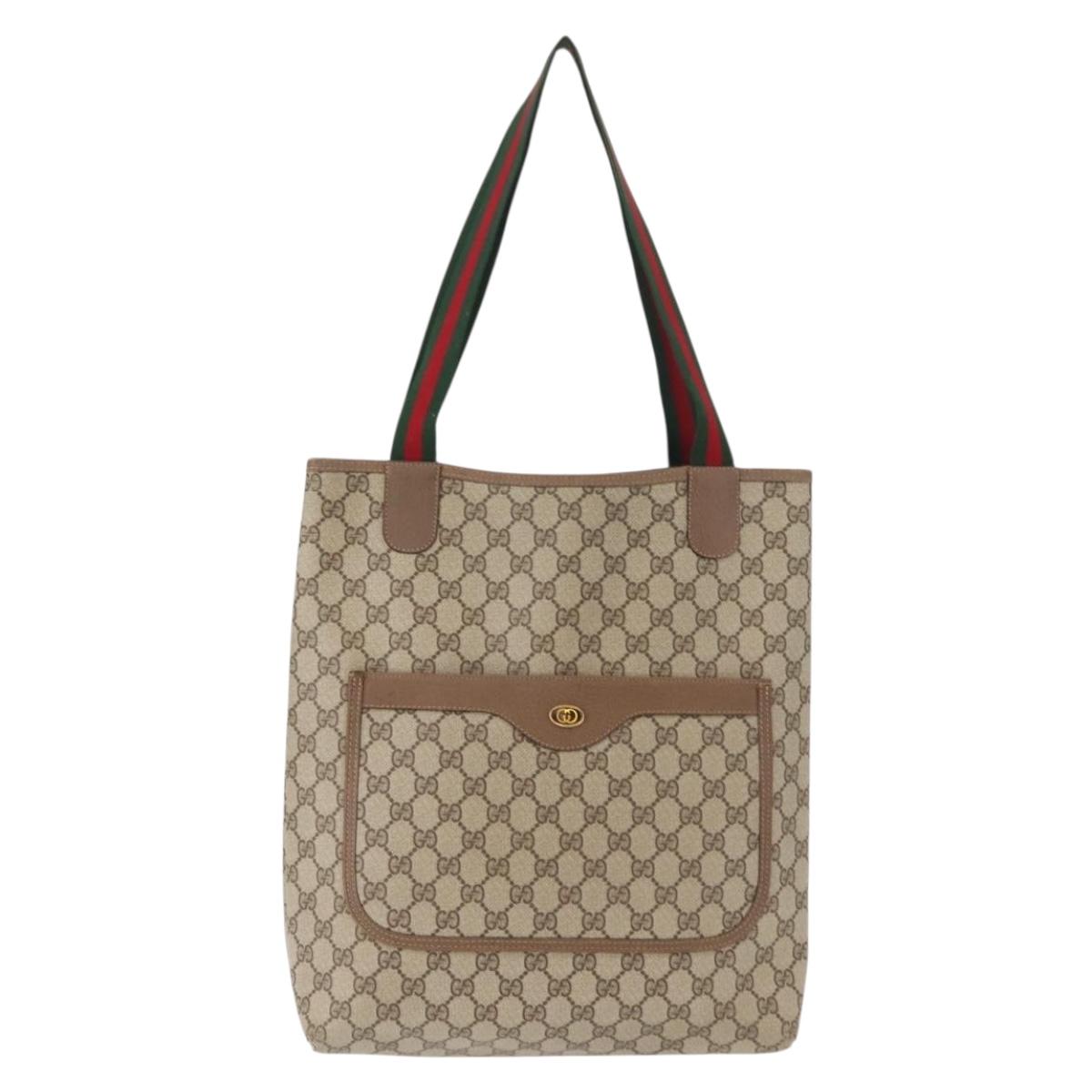 GUCCI GG Supreme Web Sherry Line Tote Bag PVC Beige 39 02 003 Auth 151982