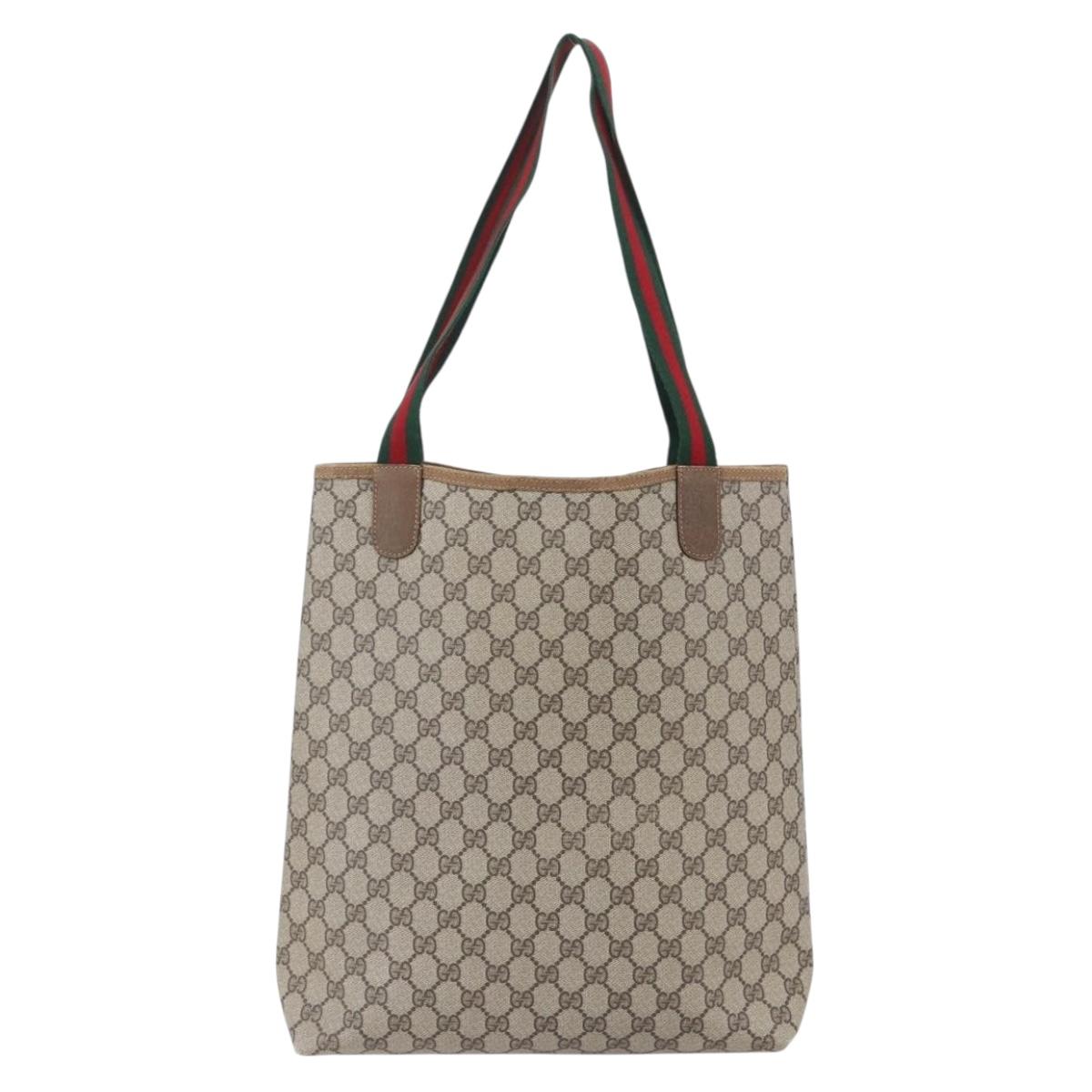 GUCCI GG Supreme Web Sherry Line Tote Bag PVC Beige 40 02 003 Auth 151983