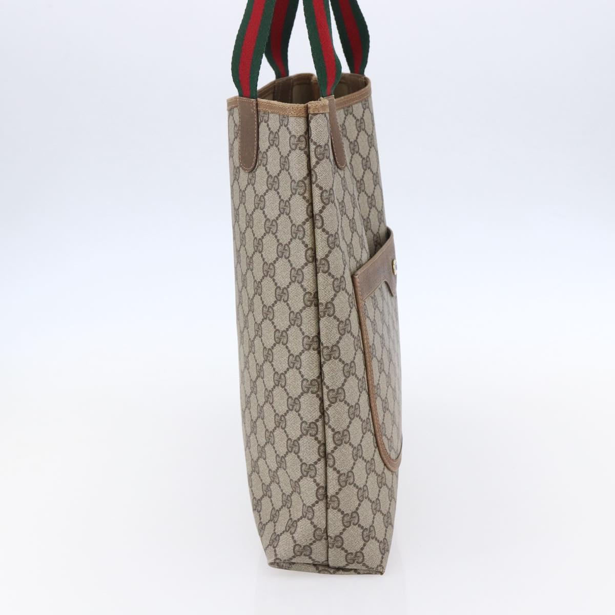 GUCCI GG Supreme Web Sherry Line Tote Bag PVC Beige 40 02 003 Auth 151983