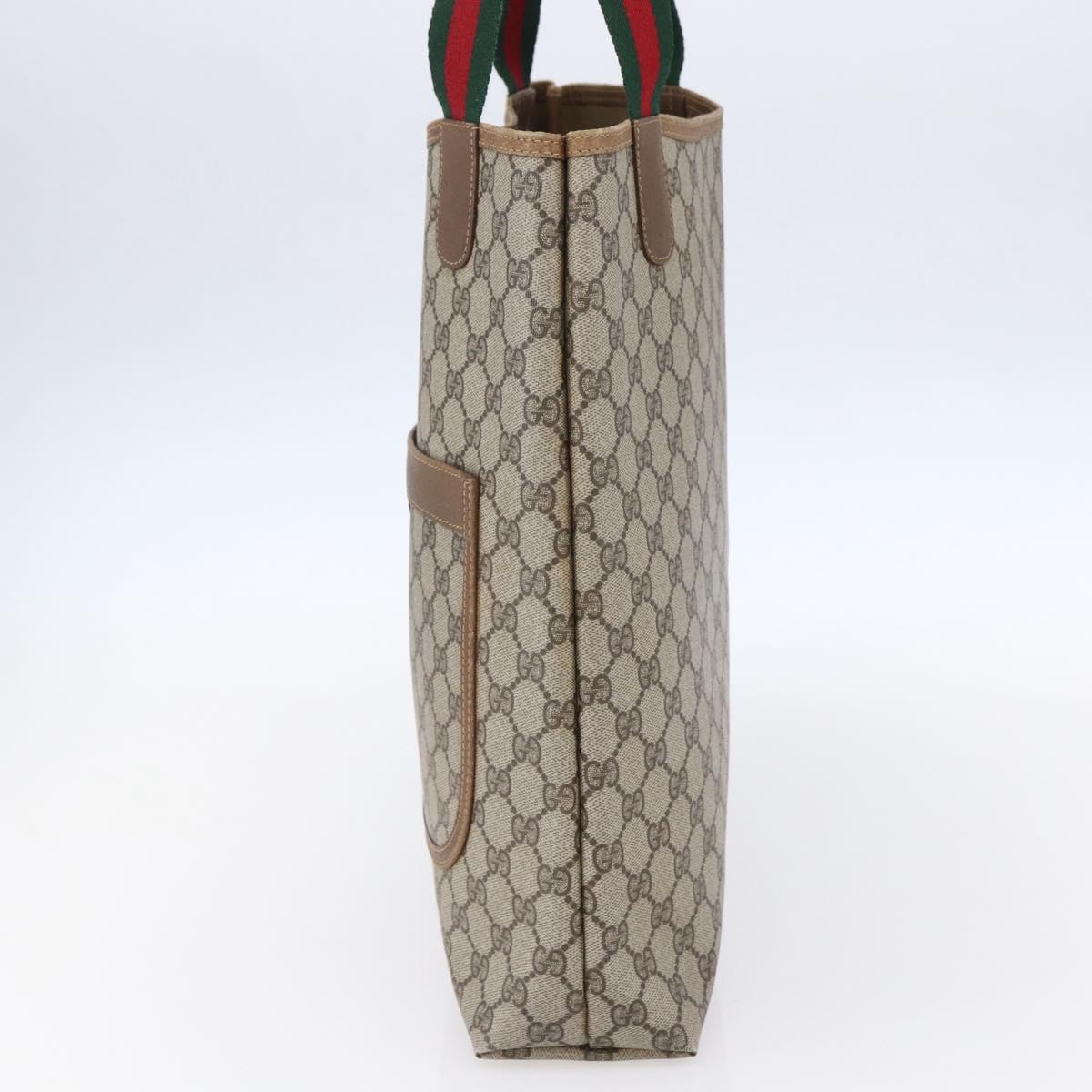 GUCCI GG Supreme Web Sherry Line Tote Bag PVC Beige 40 02 003 Auth 151983