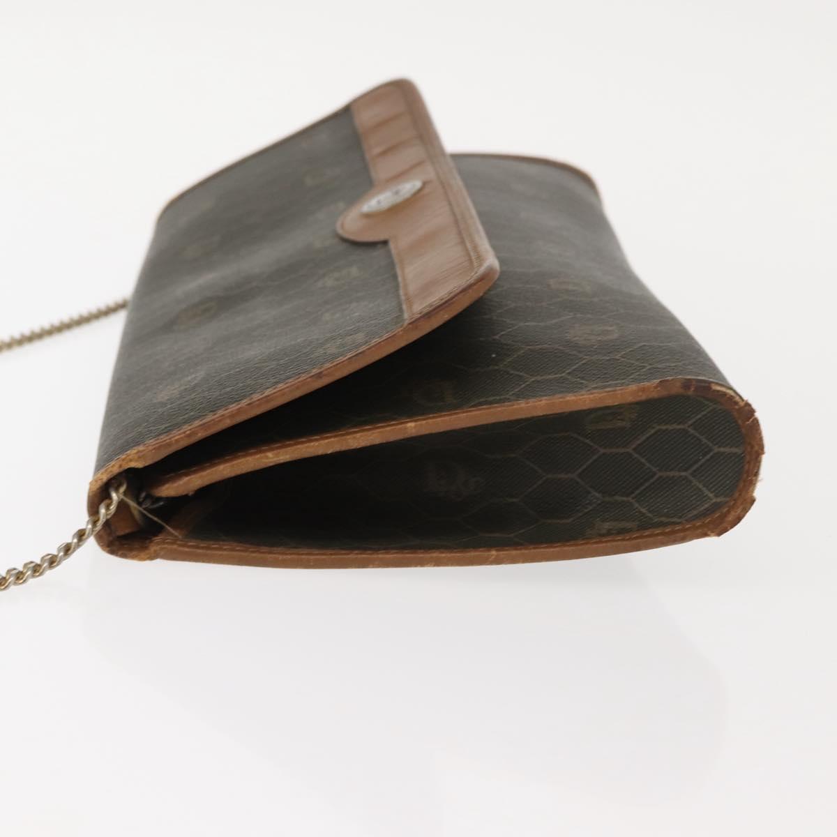 Christian Dior Honeycomb Canvas Shoulder Bag PVC Khaki Gold Auth 151985