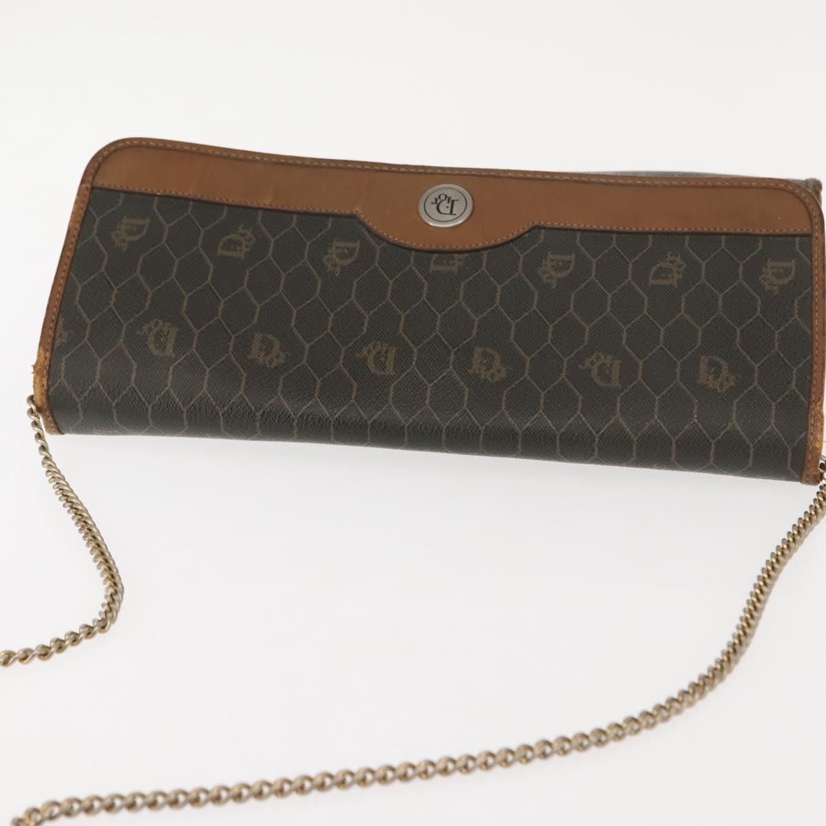 Christian Dior Honeycomb Canvas Shoulder Bag PVC Khaki Gold Auth 151985