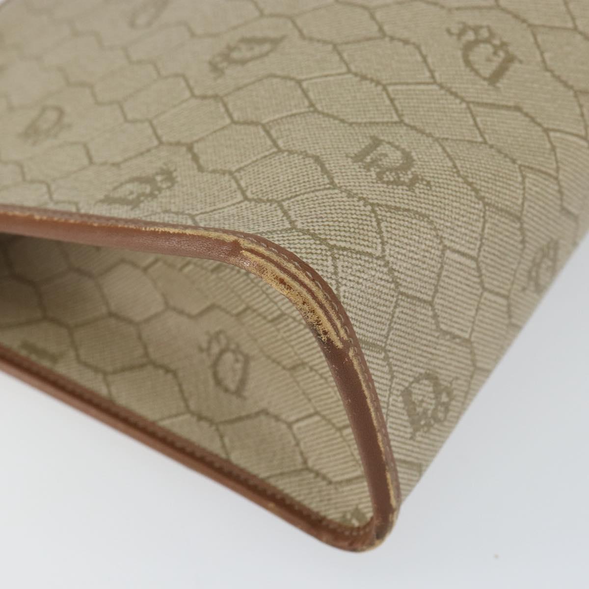 Christian Dior Honeycomb Canvas Clutch Bag PVC Beige Gold Auth 151989