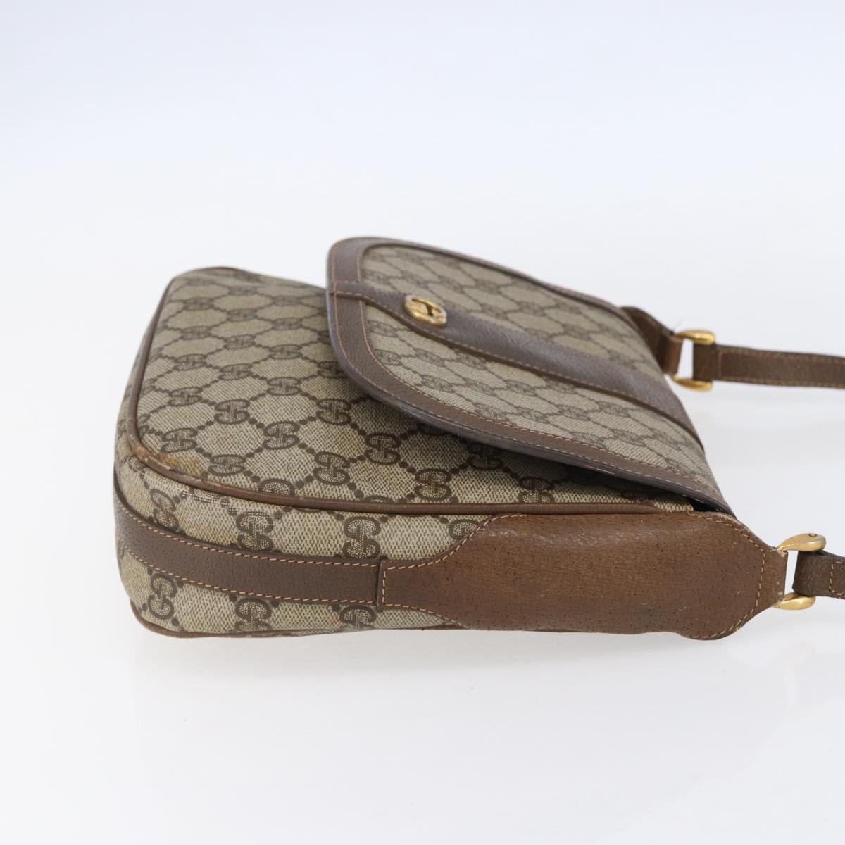 GUCCI GG Supreme Shoulder Bag PVC Beige Gold Auth 151990