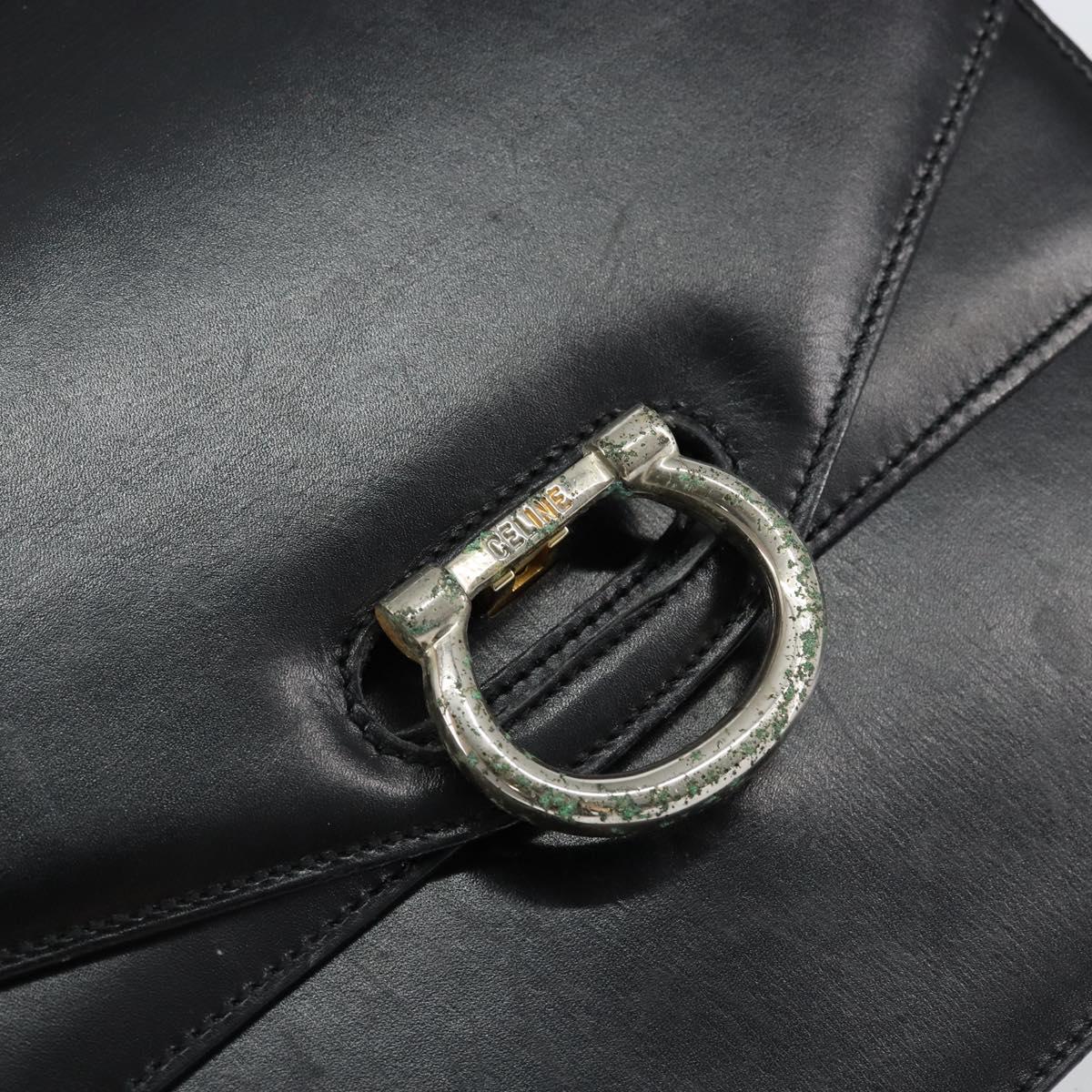 CELINE Hand Bag Leather Black Silver Auth 151991