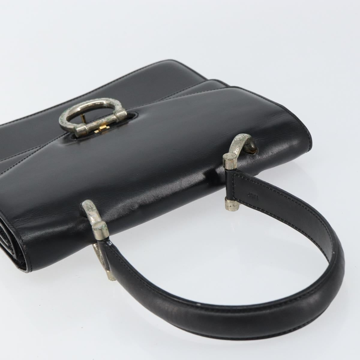CELINE Hand Bag Leather Black Silver Auth 151991